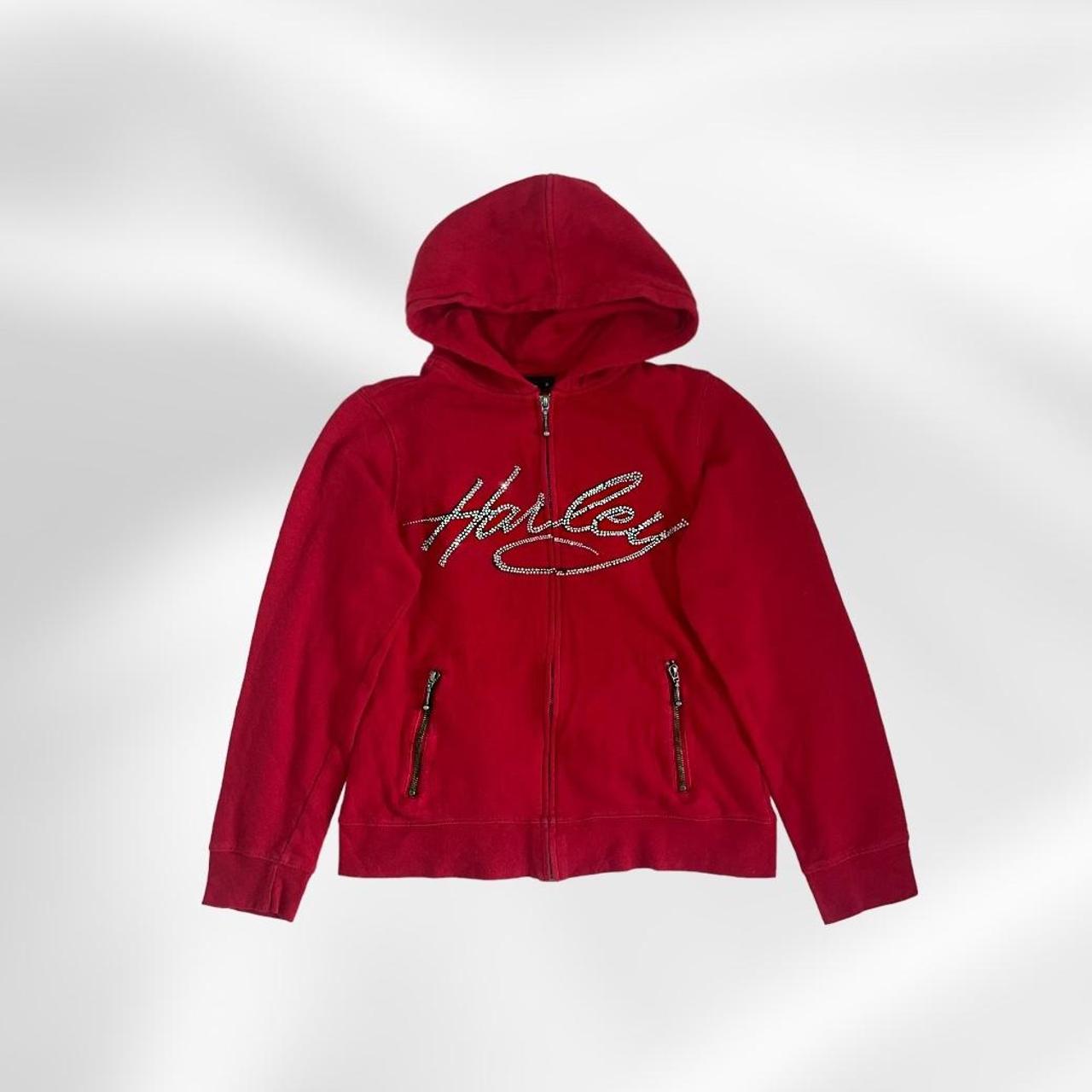 🦋🌸Harley Davidson red zip up hoodie with silver... Depop