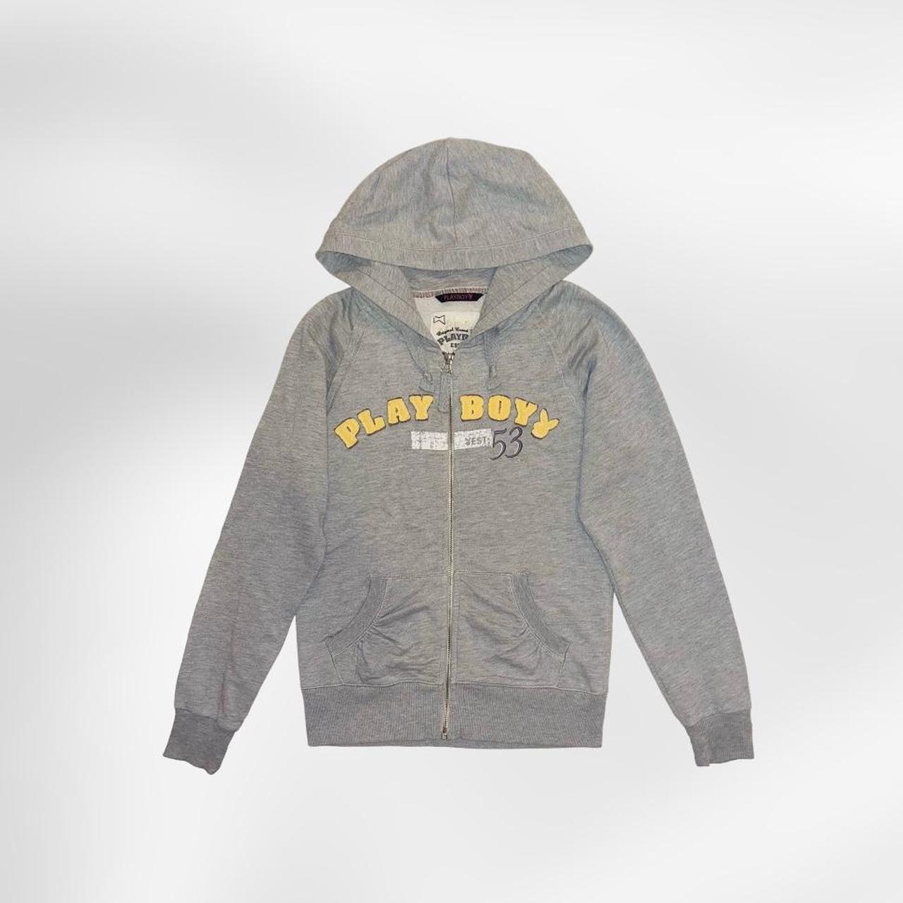 Playboy hoodie. Grey with yellow spell out text... - Depop