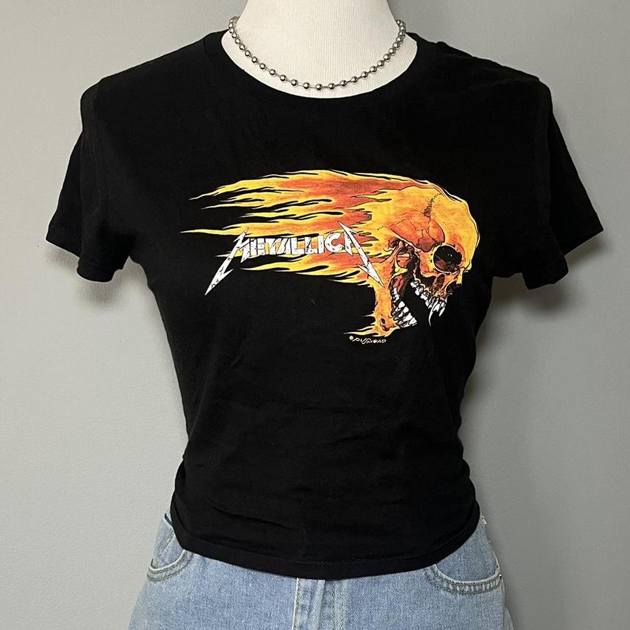 Metallica flaming skull shirt deals