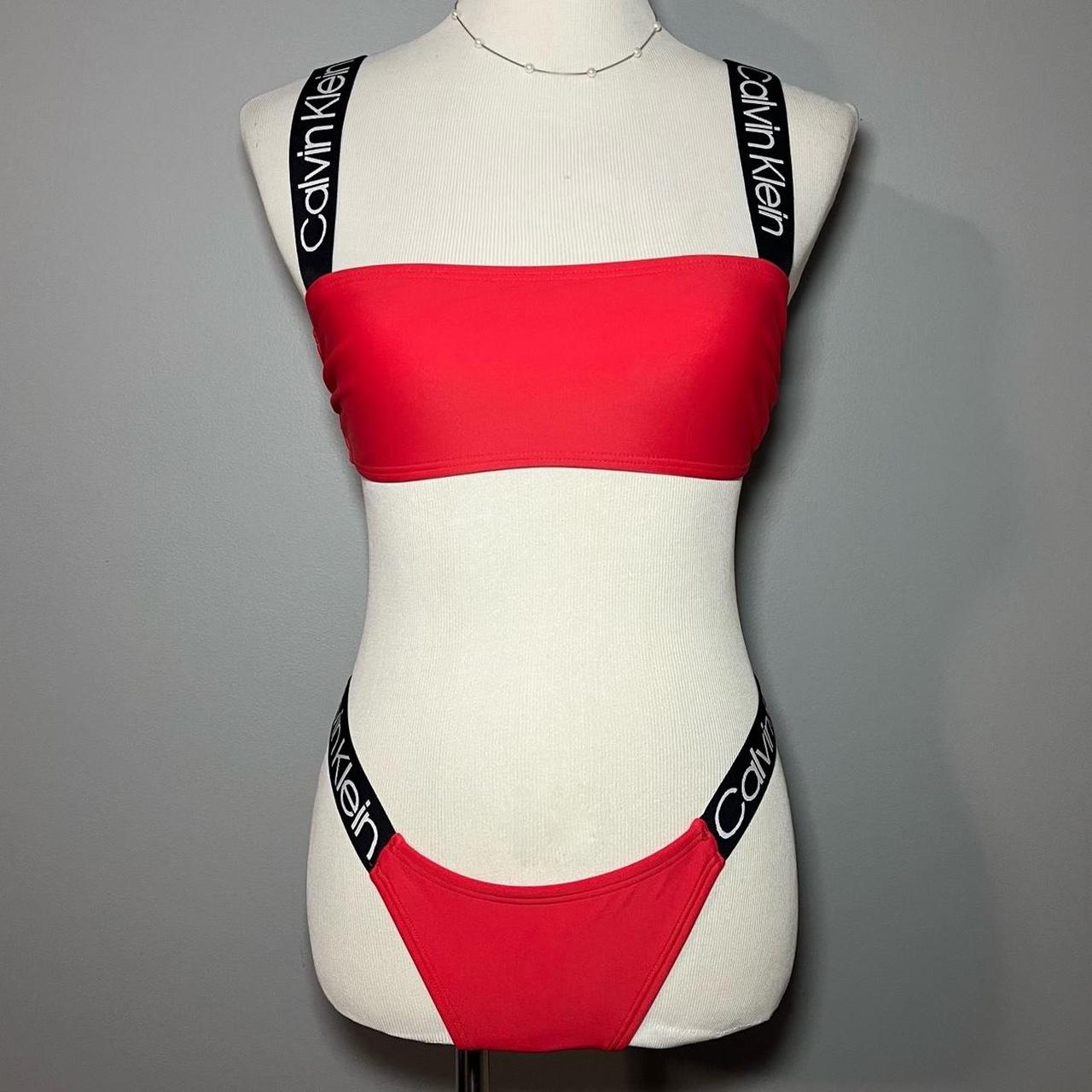 Calvin Klein Red Bandeau Strap Bikini Set Depop