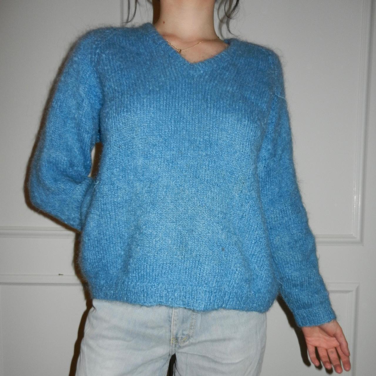 Hand Knitted baby blue Jumper Wool,... Depop
