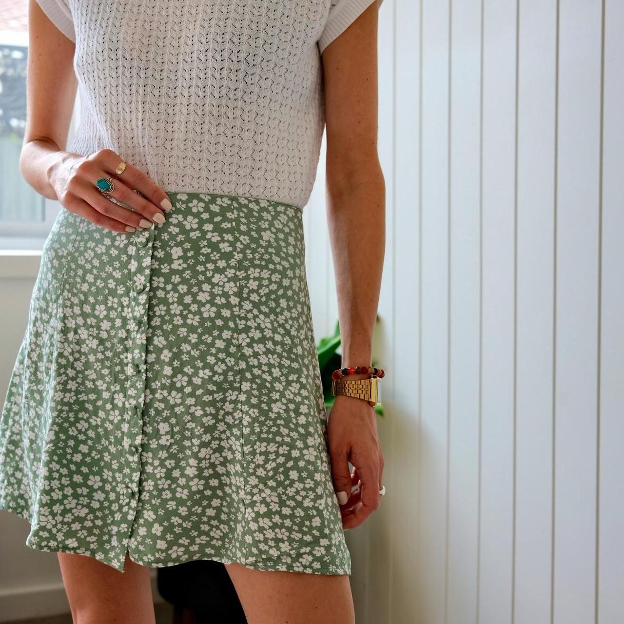 Mint green ditsy floral mini skirt, zip up with faux... Depop