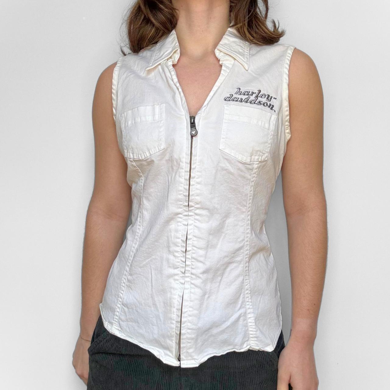 Vintage Y2K Harley Davidson - Zip Collared Vest Tank | Depop