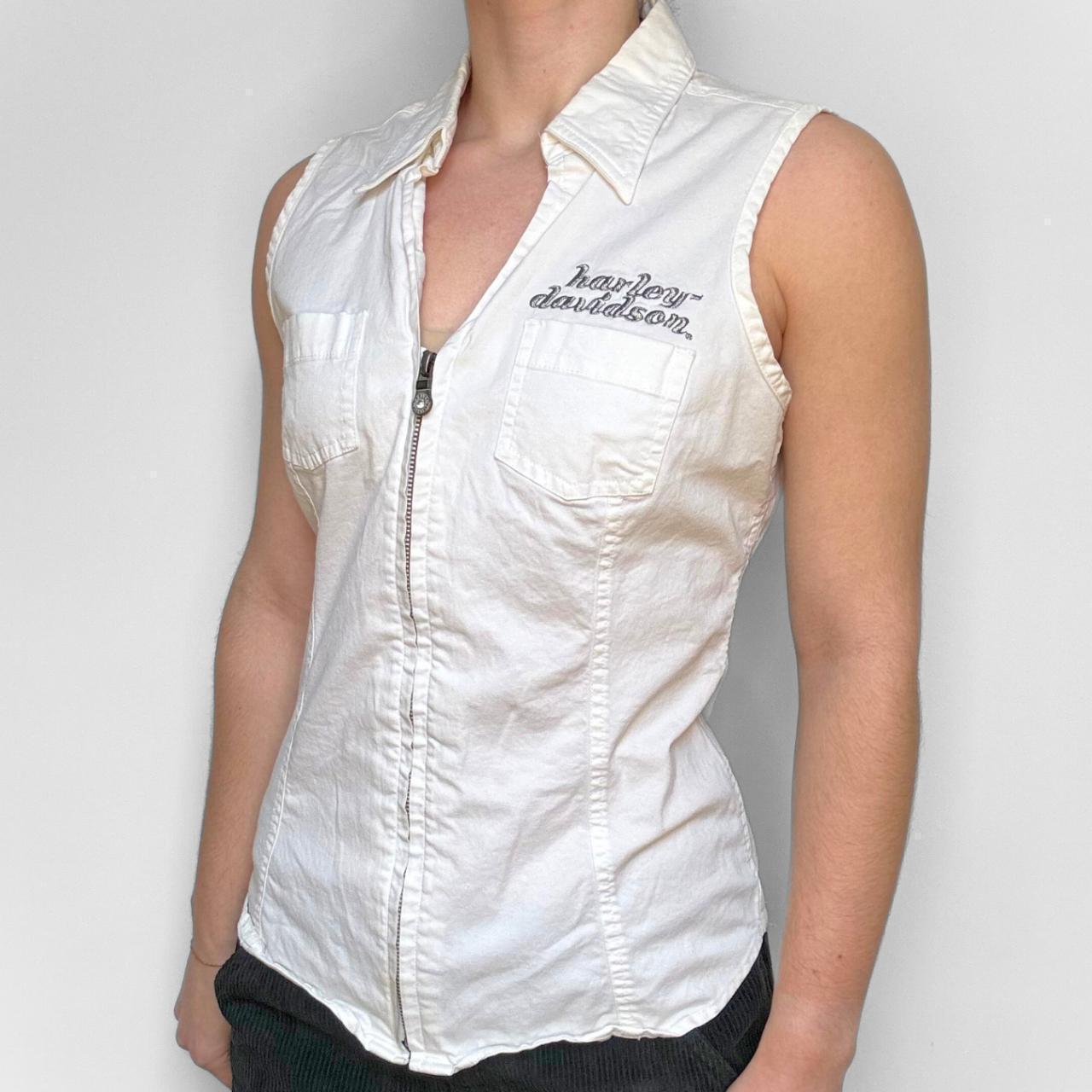 Vintage Y2K Harley Davidson - Zip Collared Vest Tank | Depop