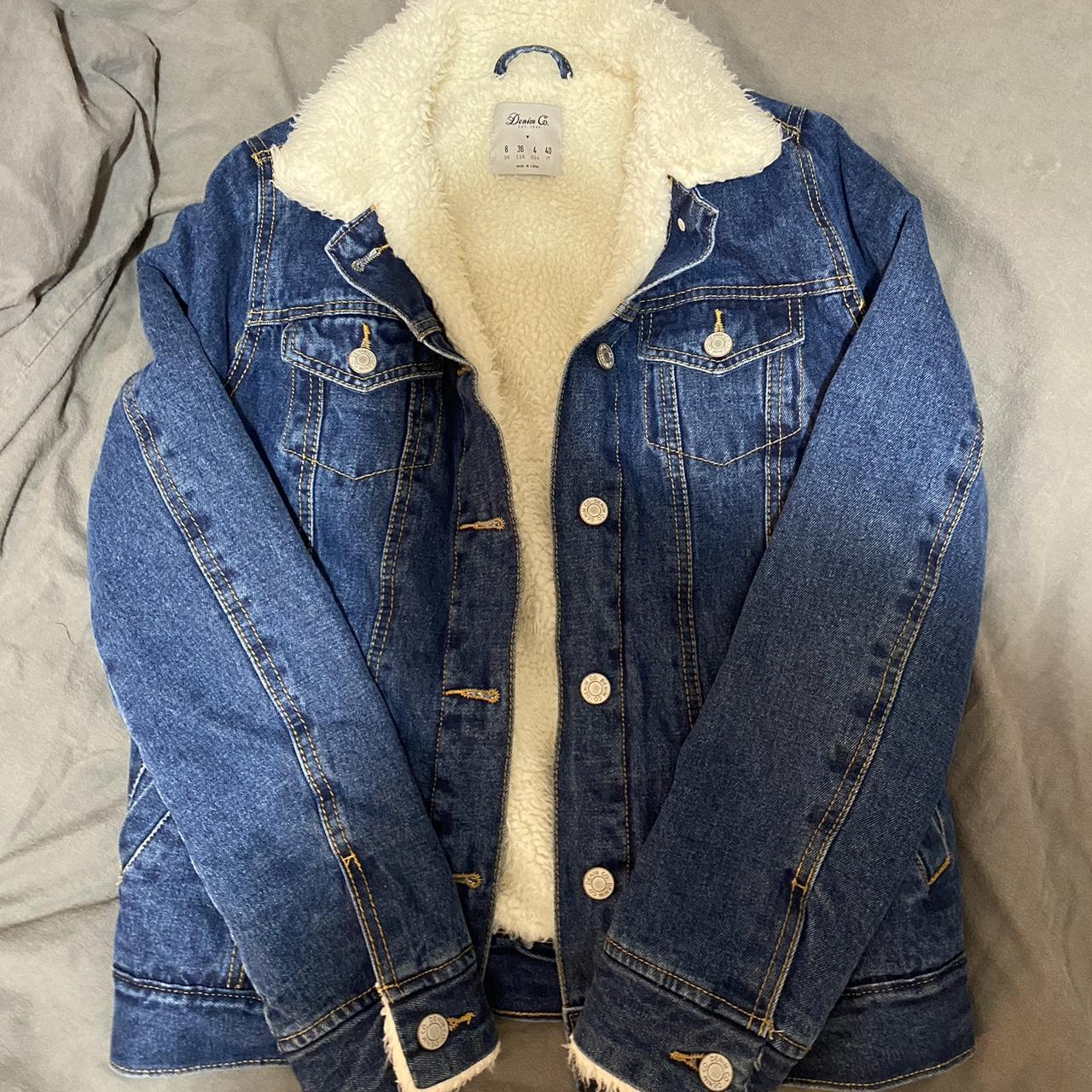 Primark oversized teddy denim jacket size 8 Hardly worn - Depop