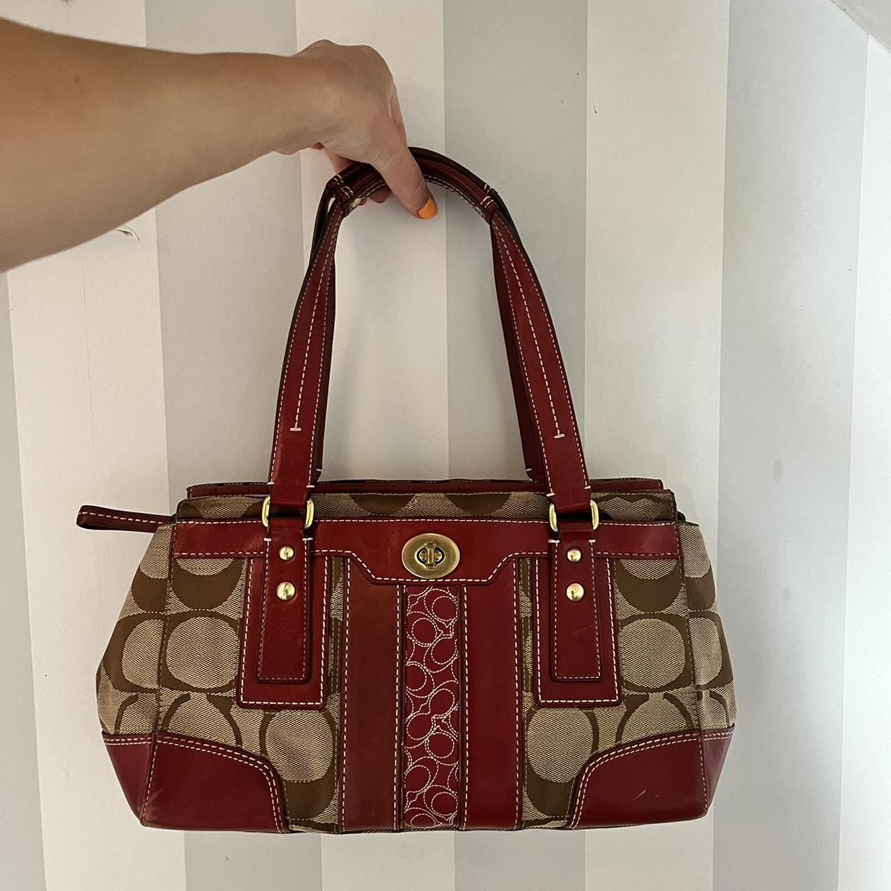 Coach red leather and monogram bag Shoulder bag Gold... - Depop