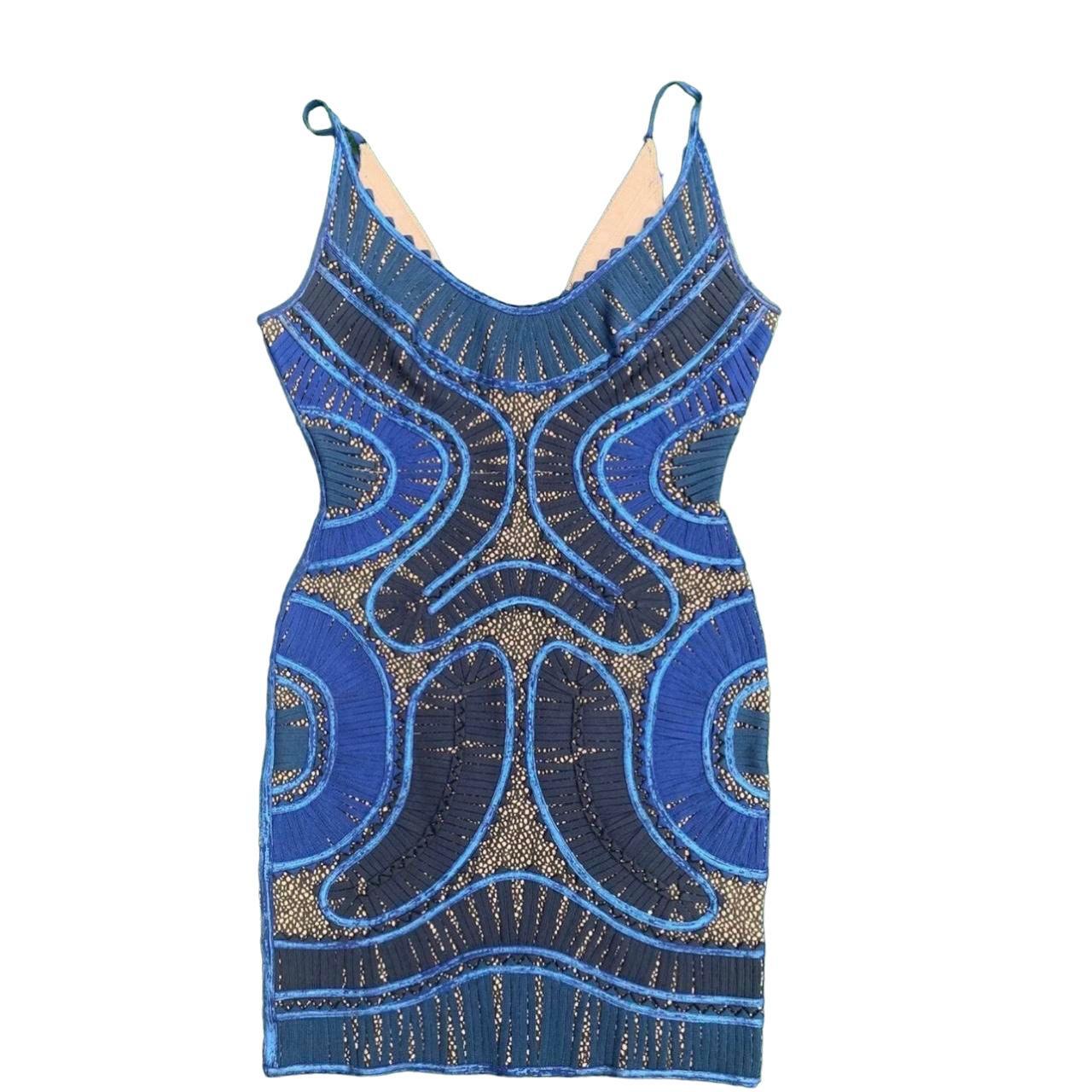 Hervé Leger Women's Blue and Navy Dress | Depop