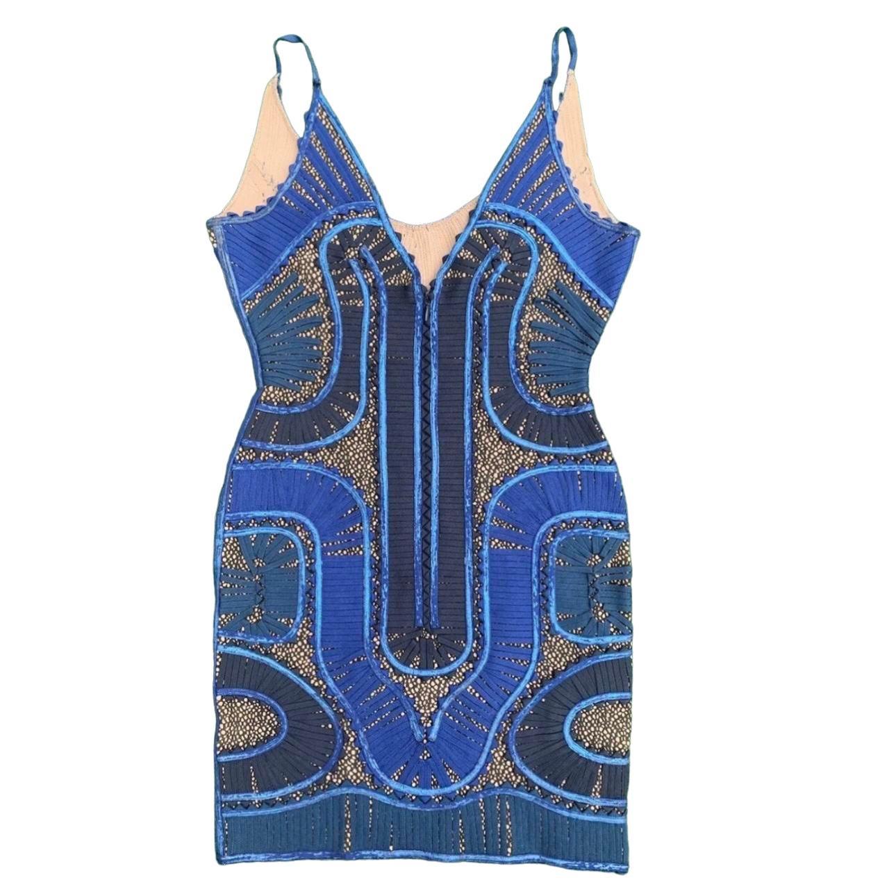 Hervé Leger Women s Blue and Navy Dress Depop