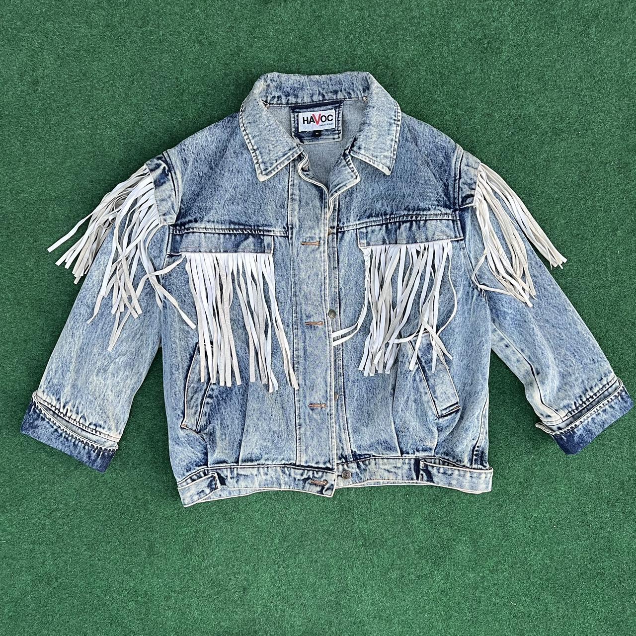 Vintage Acid Washed Denim and Leather Fringe Jacket shops (M)