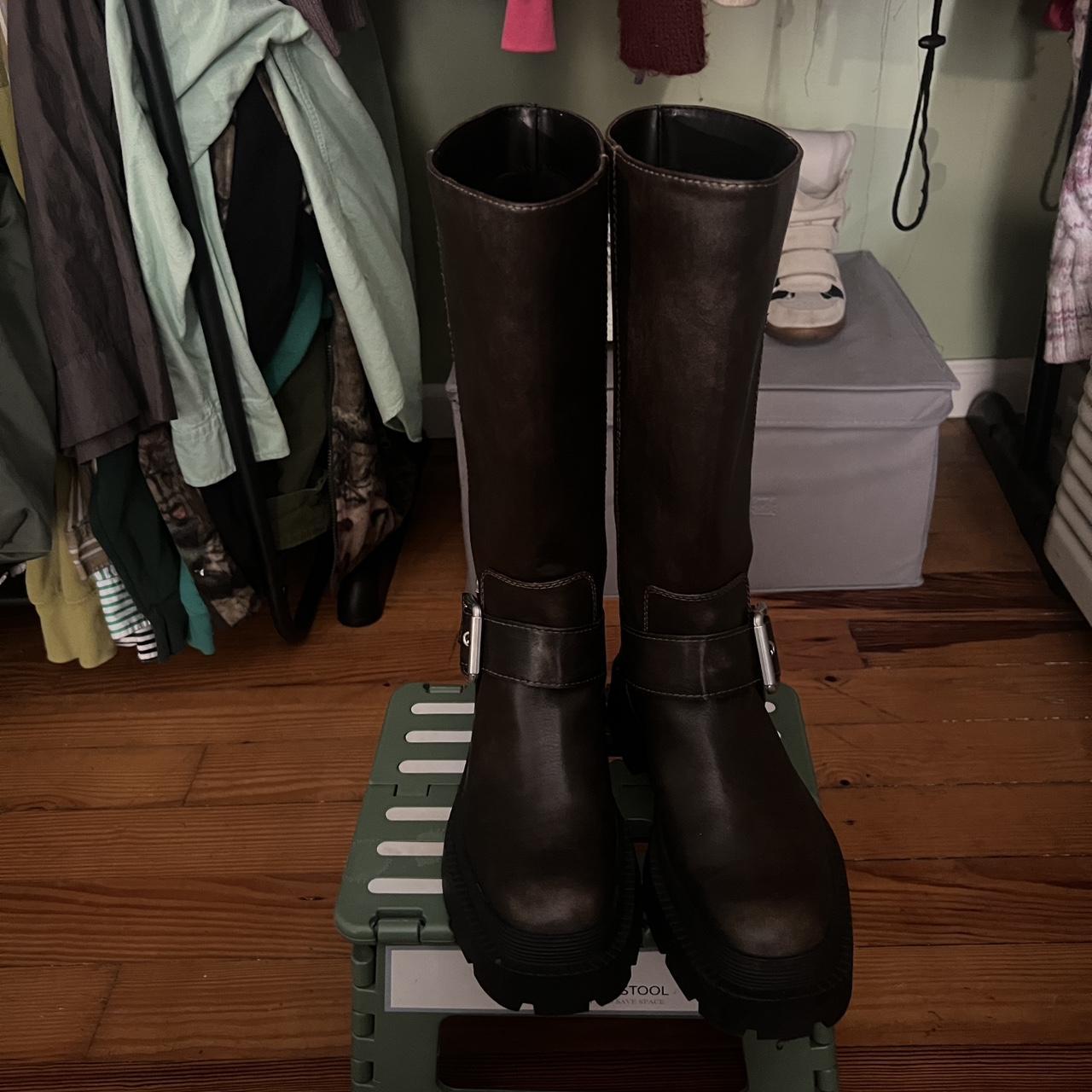 ann demeulemeester buckled leather knee boots