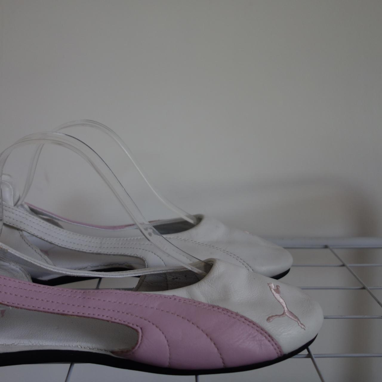 2000s Puma ballet flat. White leather with pink... - Depop
