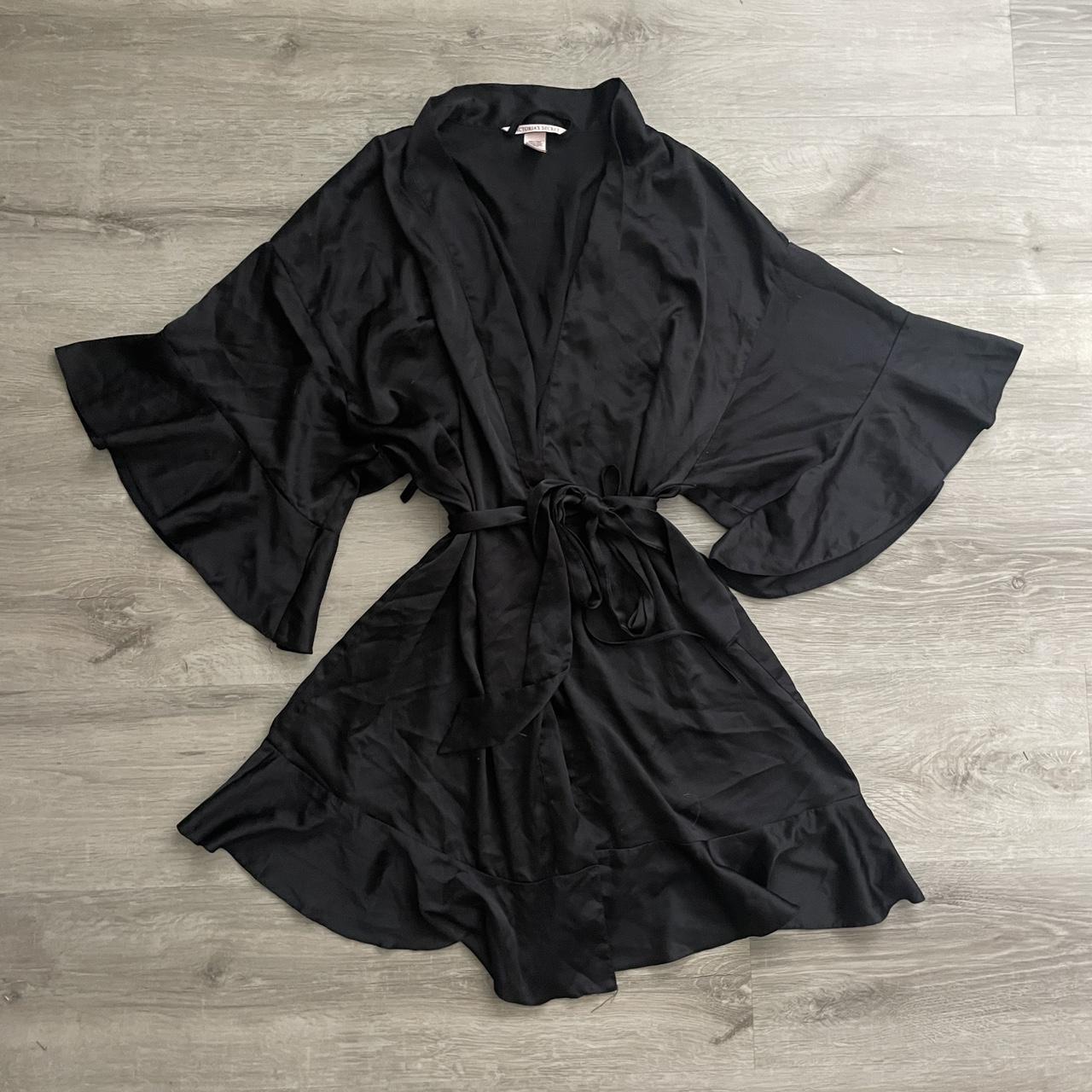 Victoria Secret Black Satin Robe Size xs... Depop