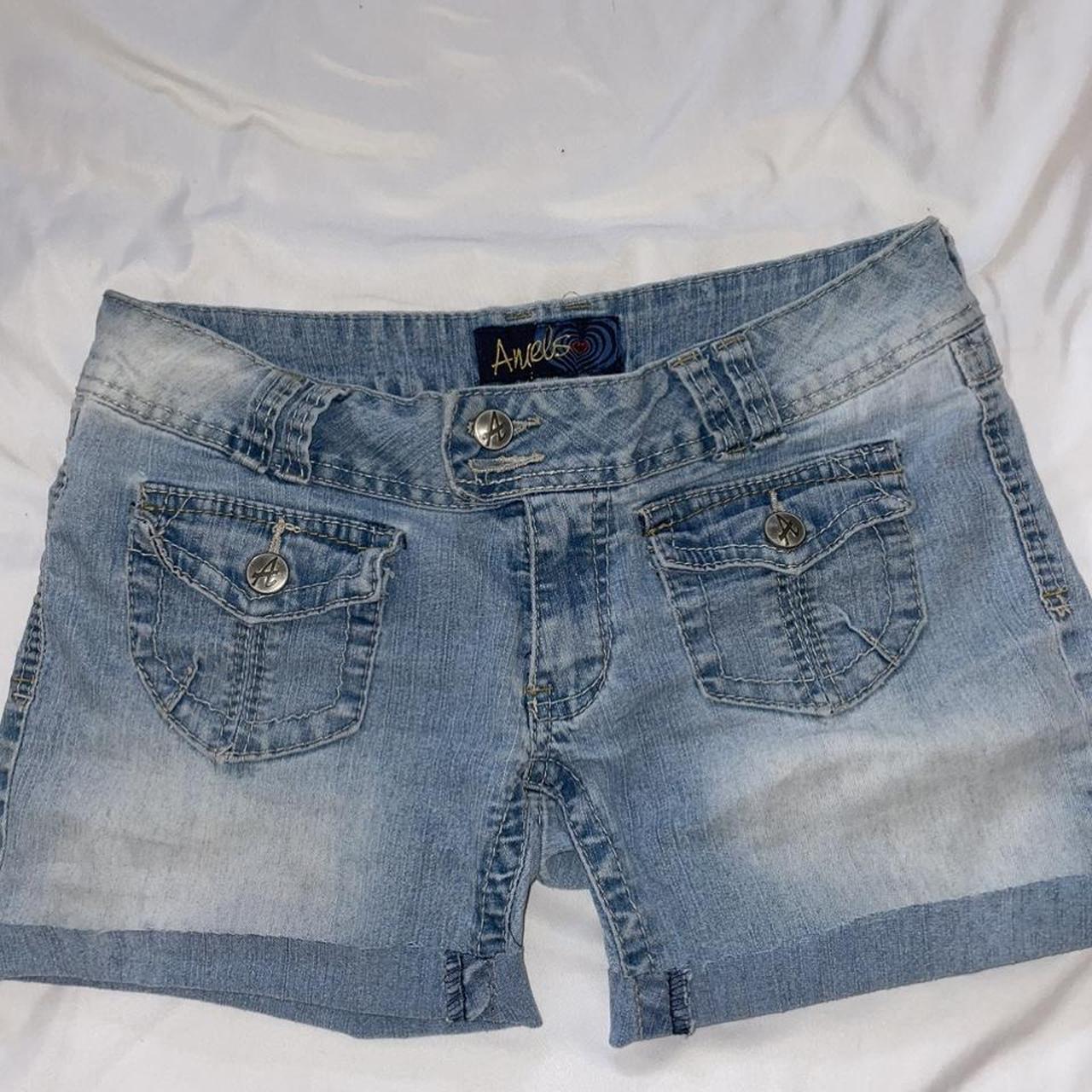 y2k jean shorts labeled size 9 low rise missing... - Depop