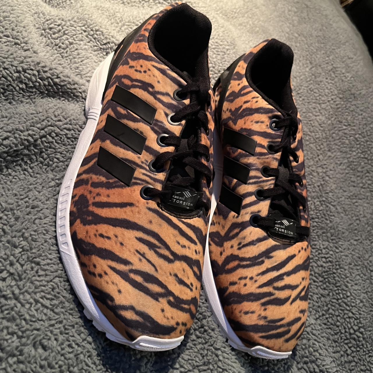 Decon Adidas Brown Zx Flux Animal Print Sneakers NEVER WORN Tiger