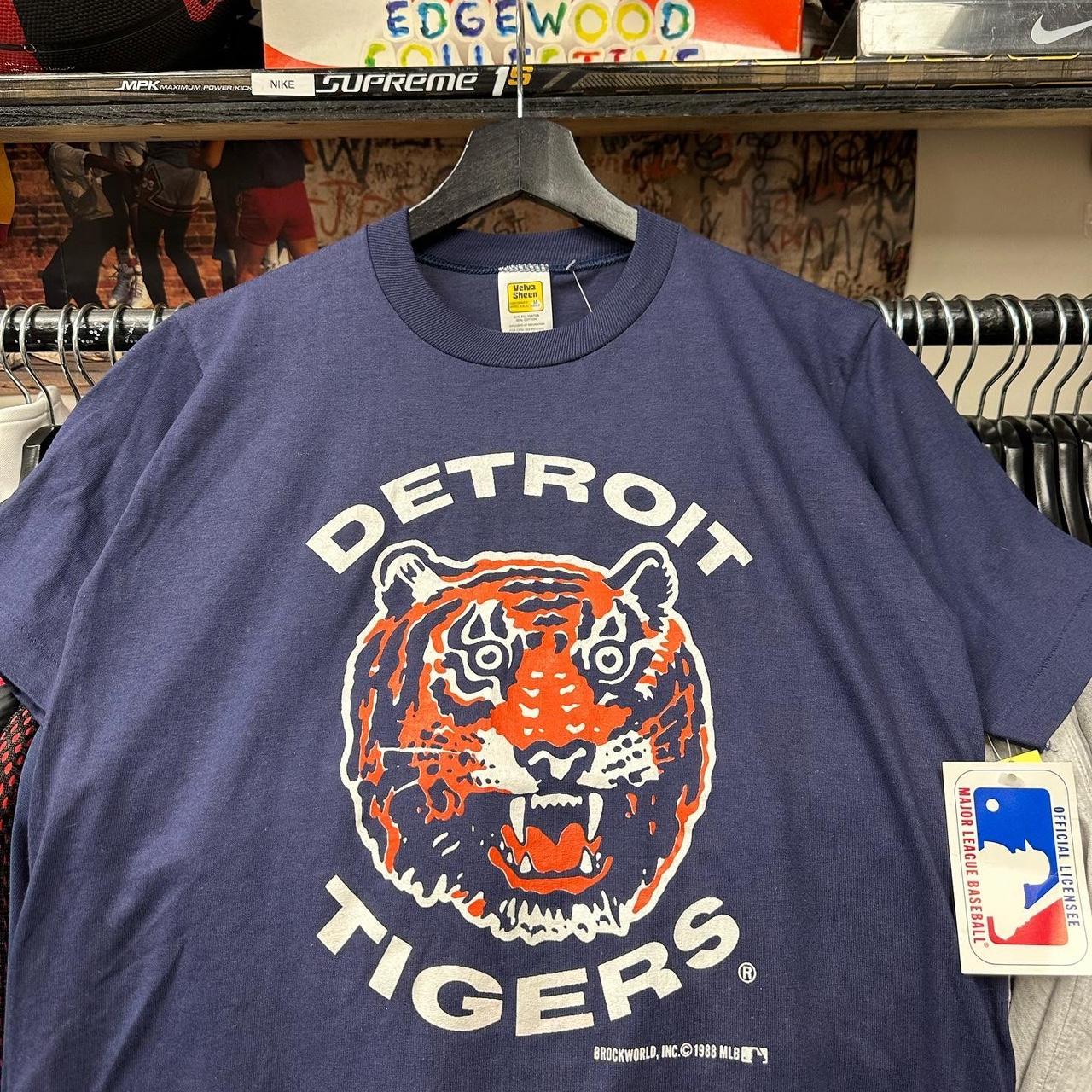 Vintage Velva Sheen 1988 Detroit Tigers MLB Tee DS - Depop