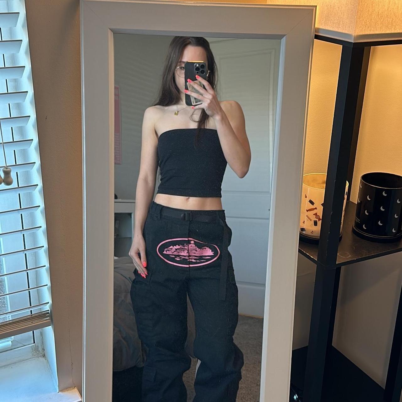 corteiz guerillaz rare pink logo cargos, great | Depop