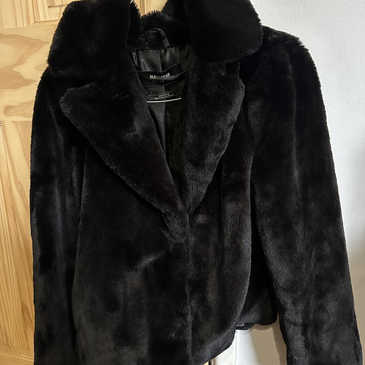 Black fair fur coat Size M - Depop