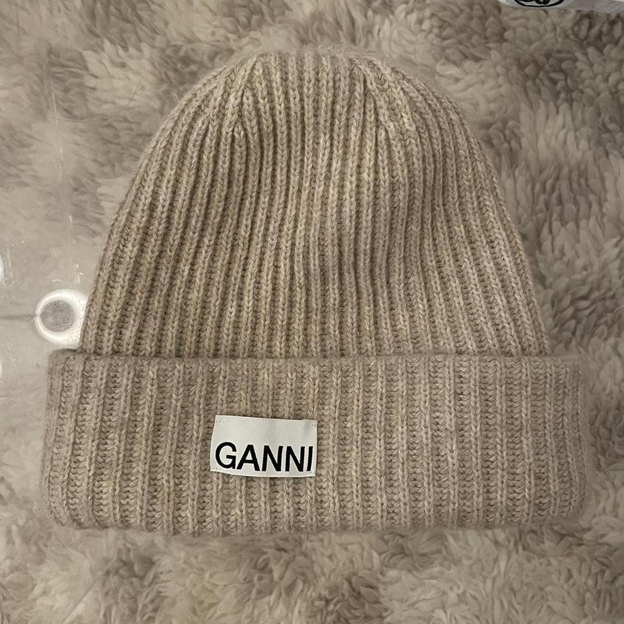 Ganni Women's Tan and Cream Hat Depop
