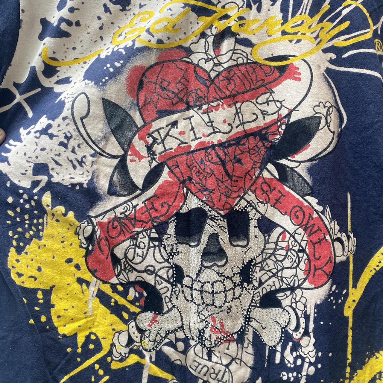 Ed Hardy Y2K Love Kills Slowly Diamonte T Shirt A... - Depop