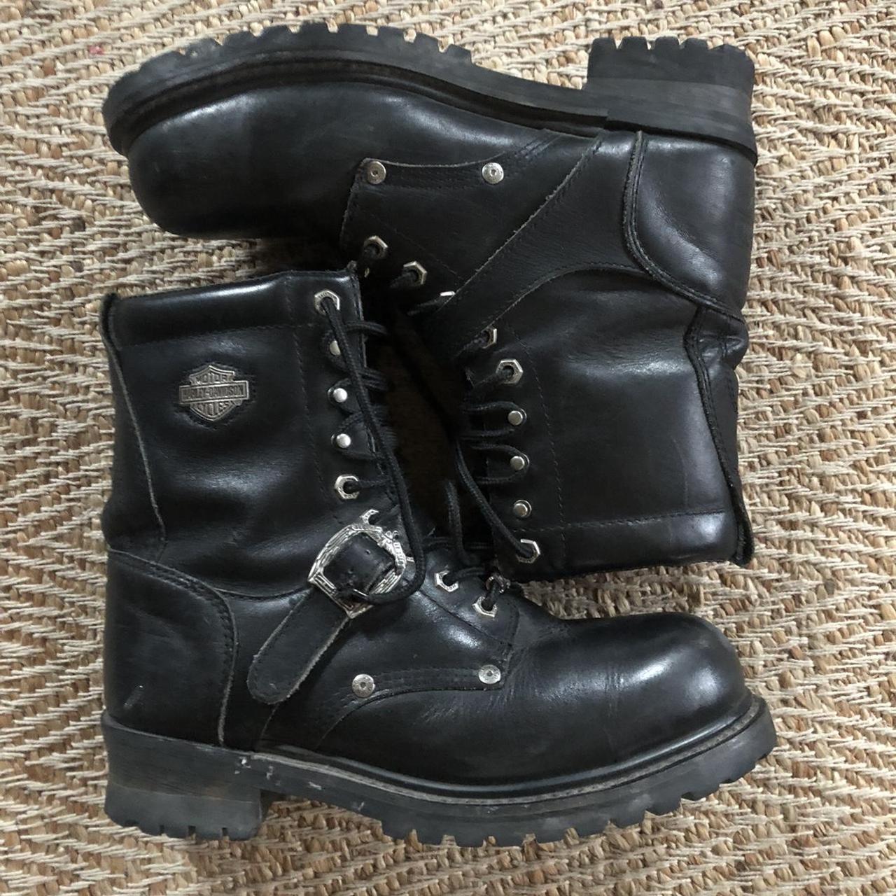 leather harley davidson boots mens size 8 great... - Depop