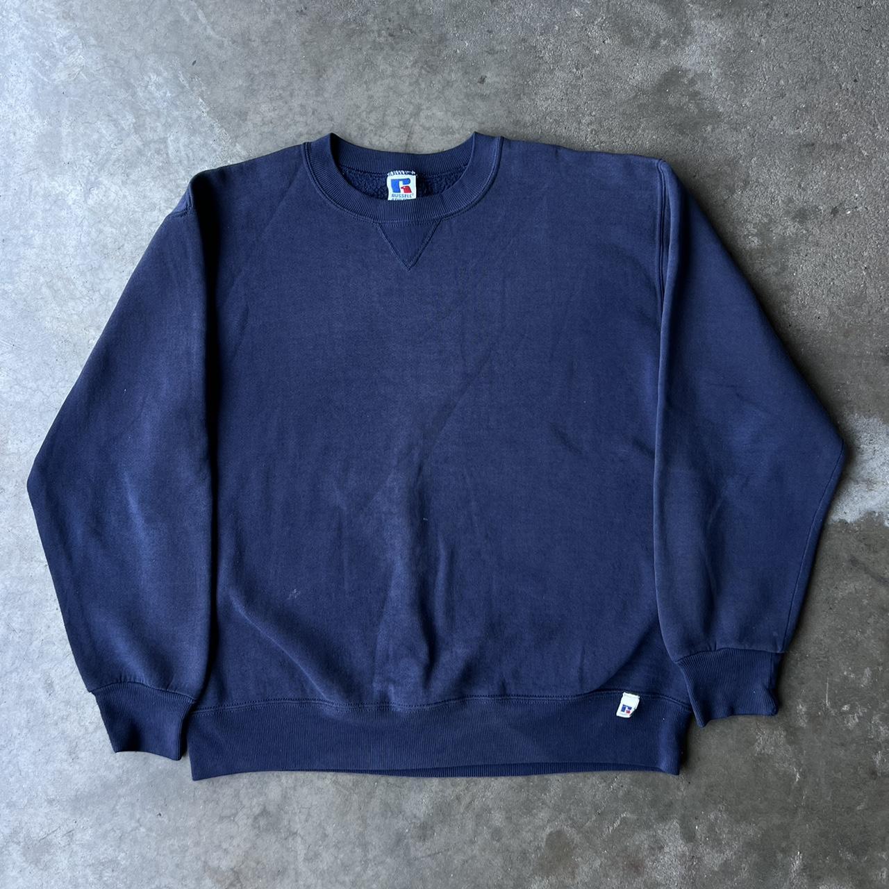 Vintage Navy Blue Blank Russell Crewneck great... - Depop