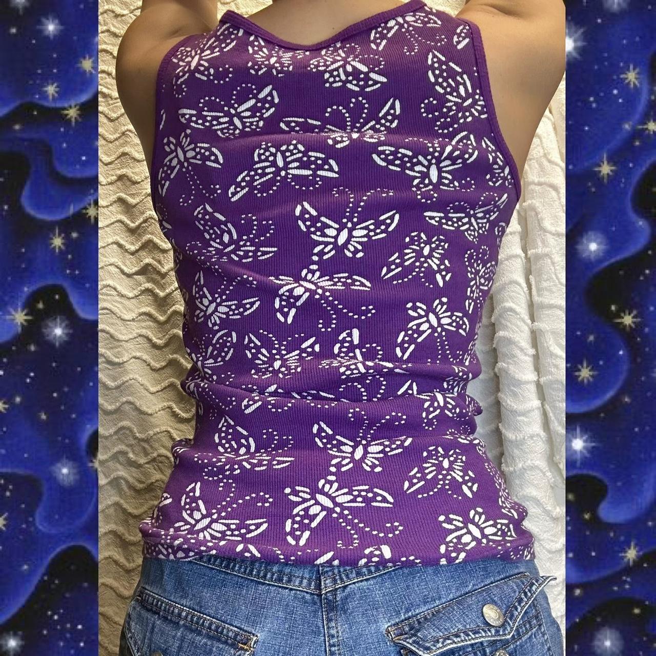 faded glory purple butterfly tank top size... - Depop