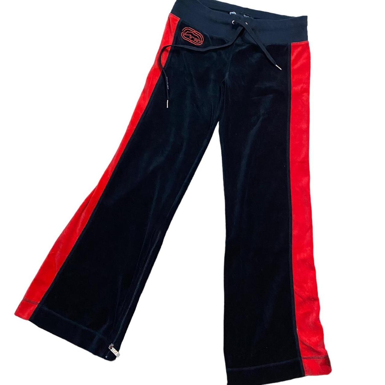 y2k black and red velour ecko red track pants... Depop