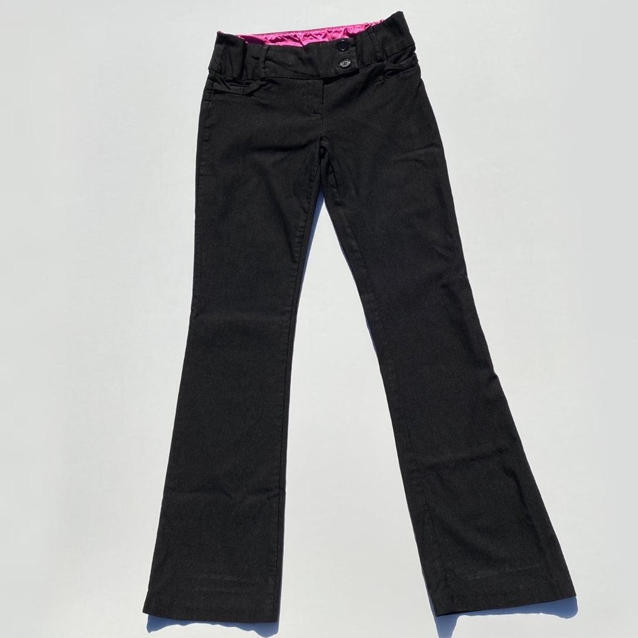 Vintage black flare dress pants with pink waistband - Depop