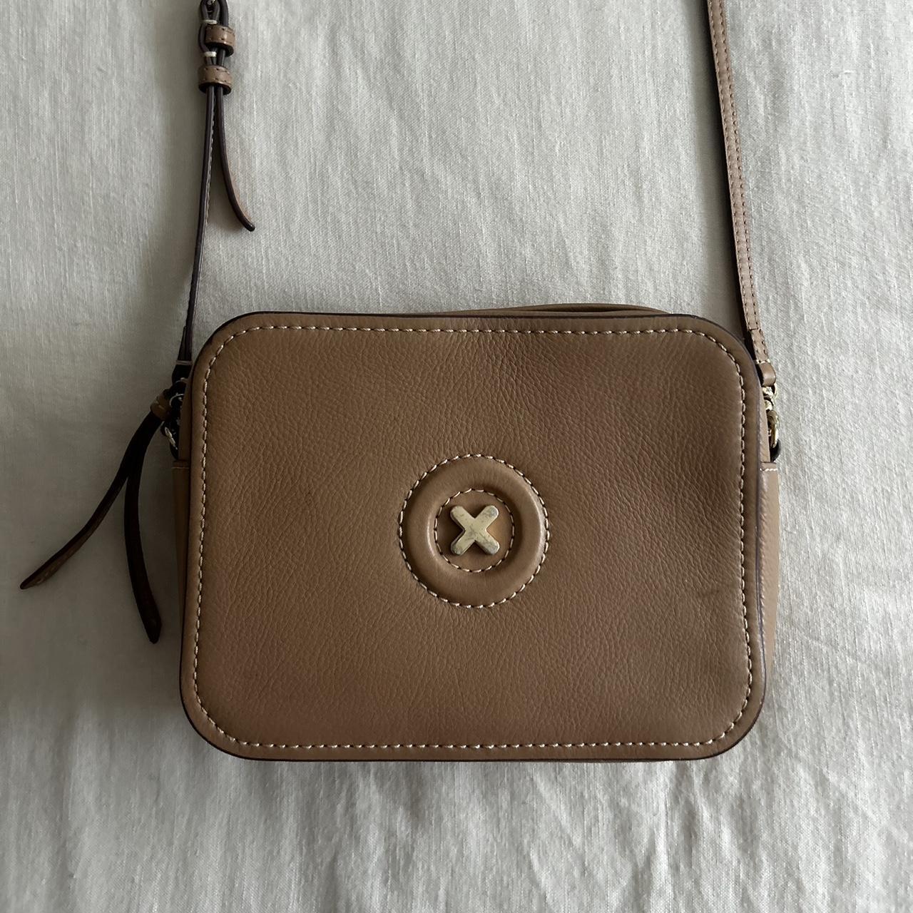 brown Mimco crossbody bag with gold detailing Depop