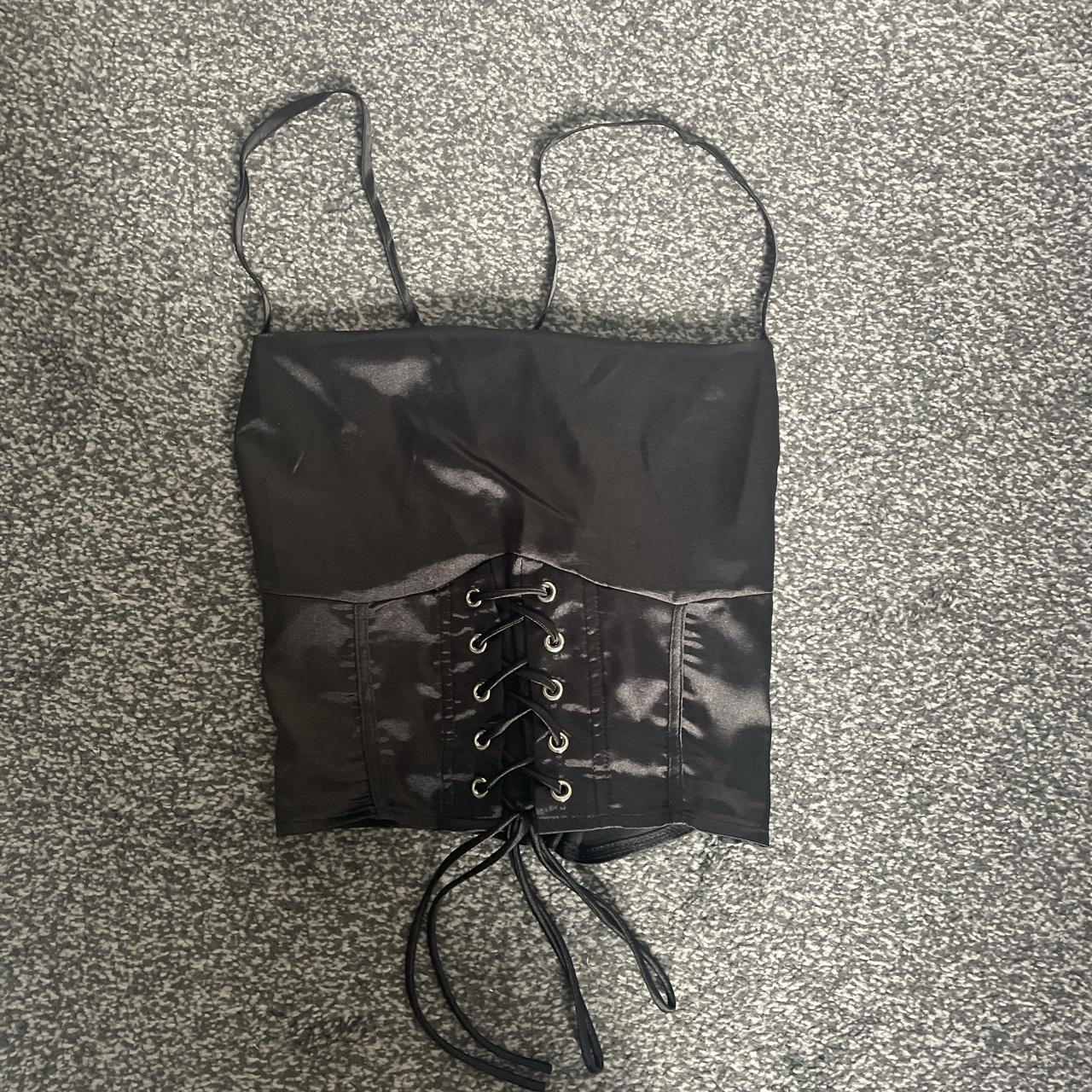 Black satin corset Lace up corset Cute straps... - Depop