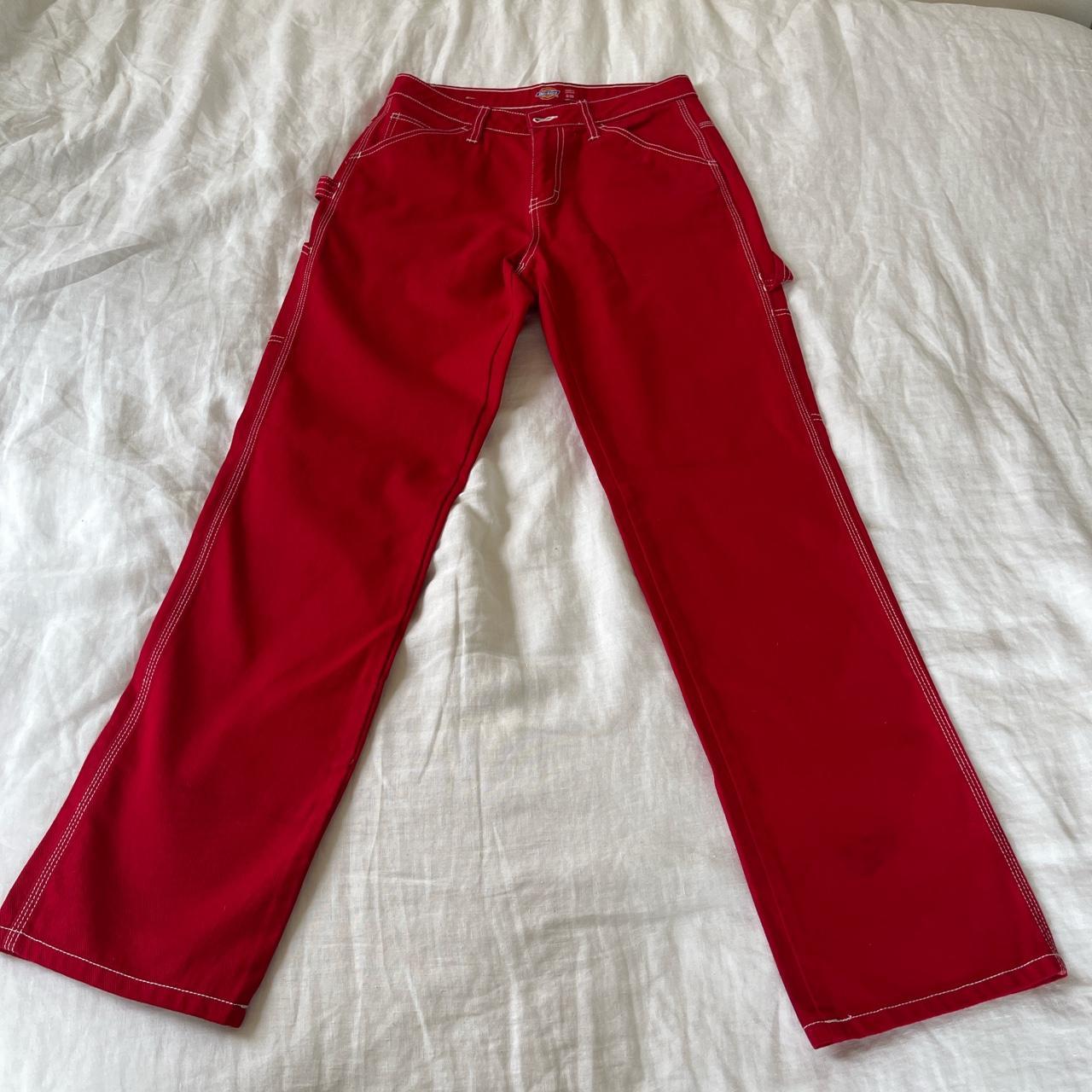 Dickies Women's Red Jeans Depop