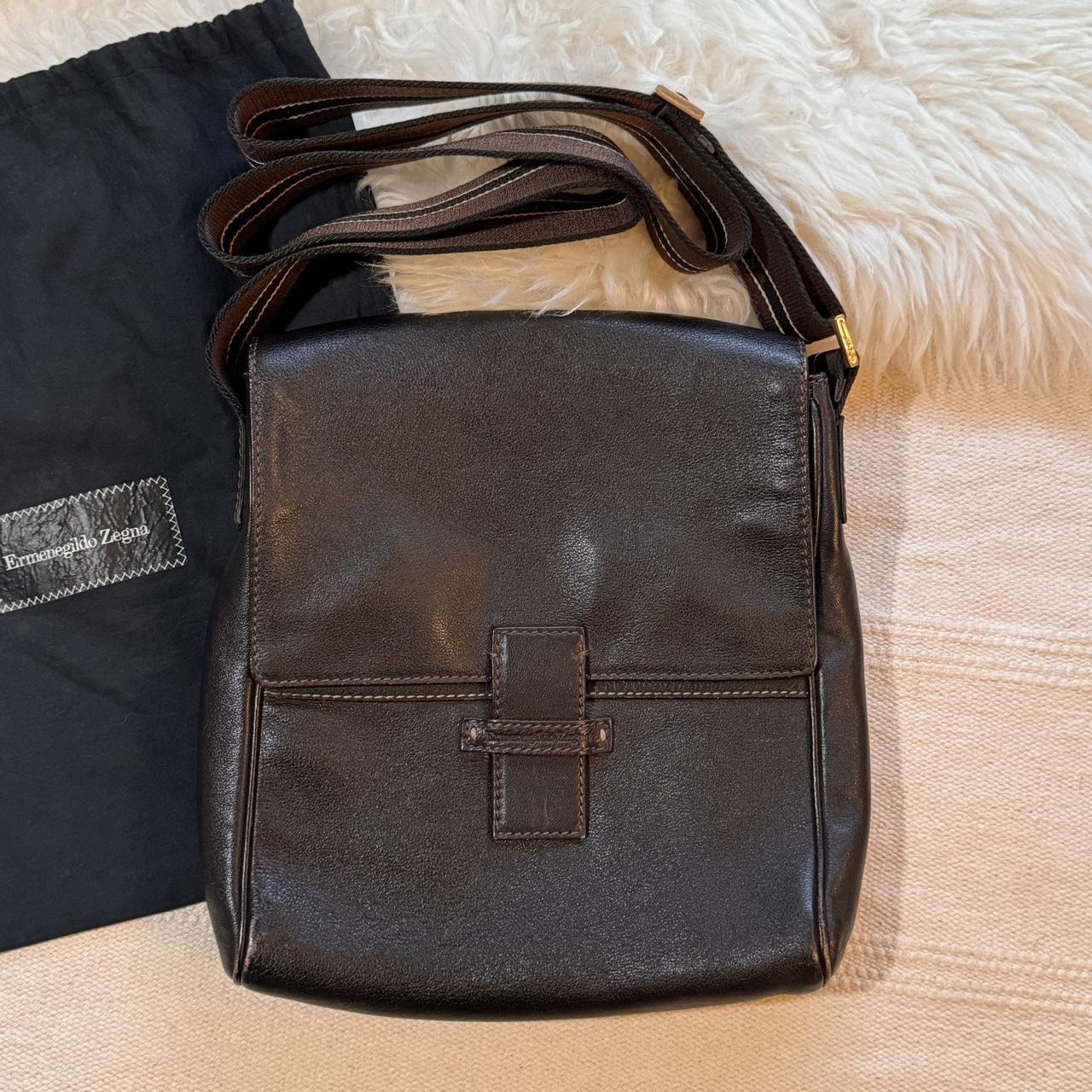 ERMENEGILDO ZEGNA VINTAGE BROWN LEATHER MESSENGER. Depop