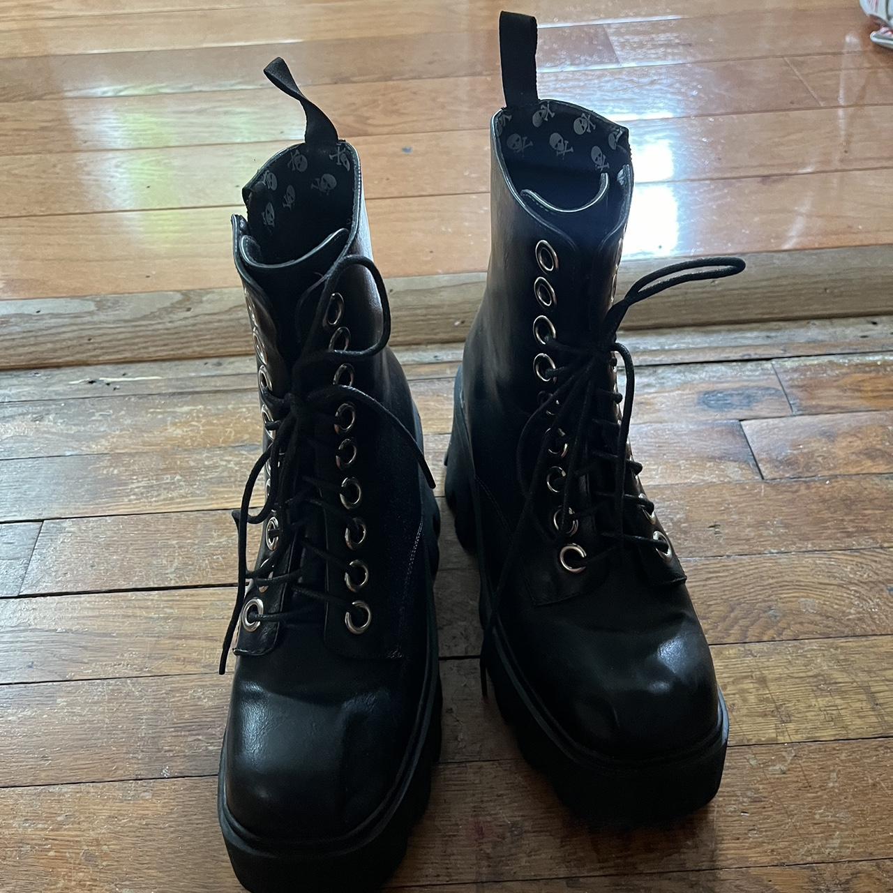 Women's Platform Boots - Black - US 8 – Black lea… - image 2