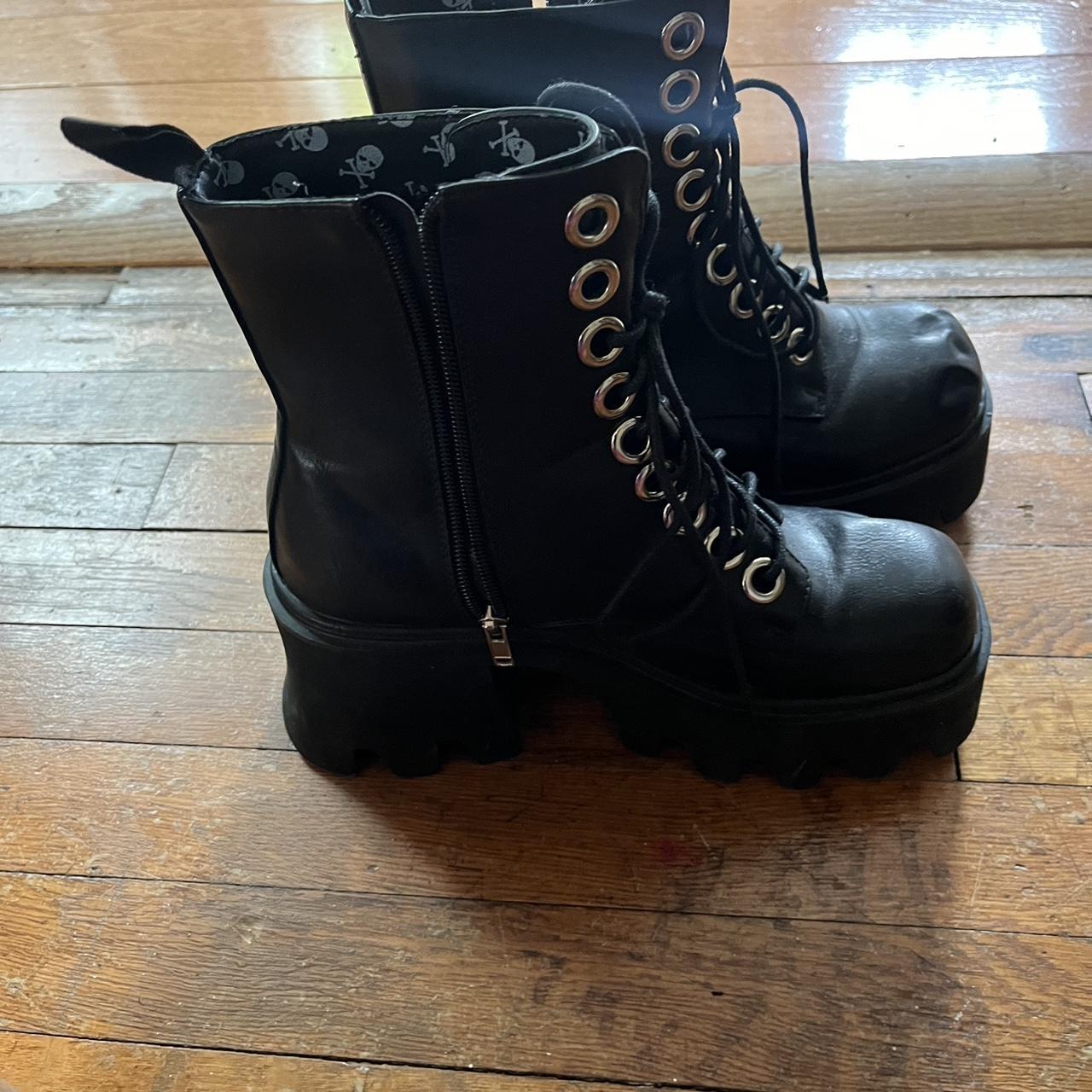 Women's Platform Boots - Black - US 8 – Black lea… - image 3