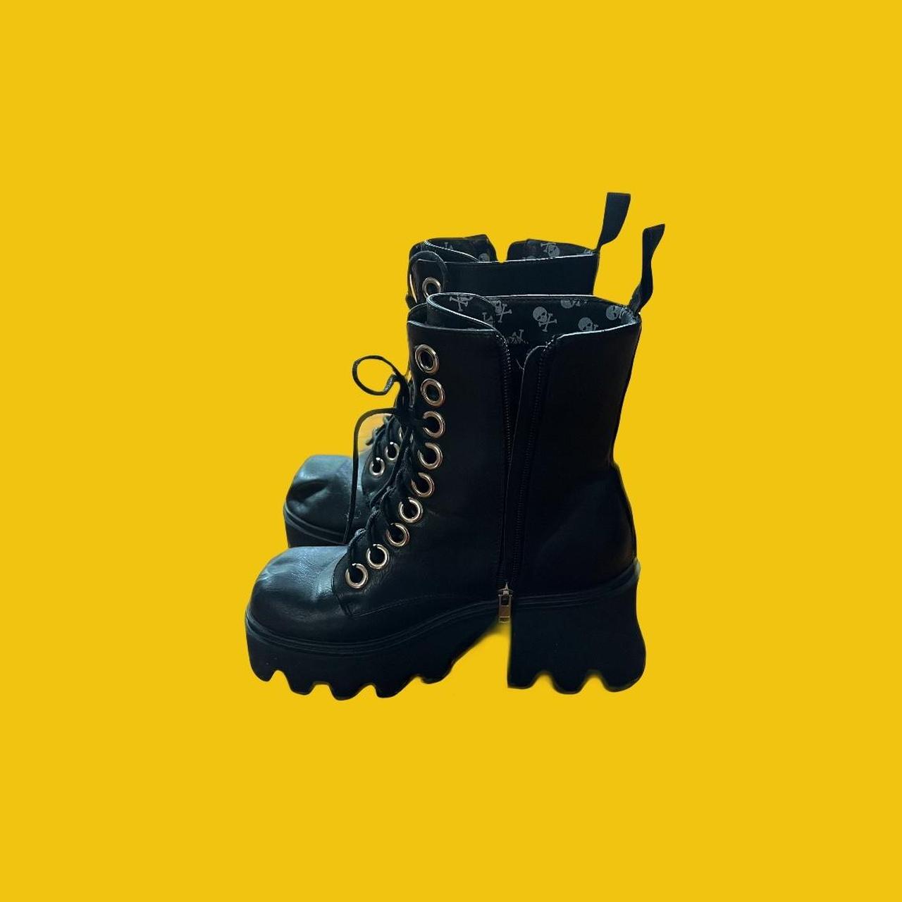Women's Platform Boots - Black - US 8 – Black lea… - image 1