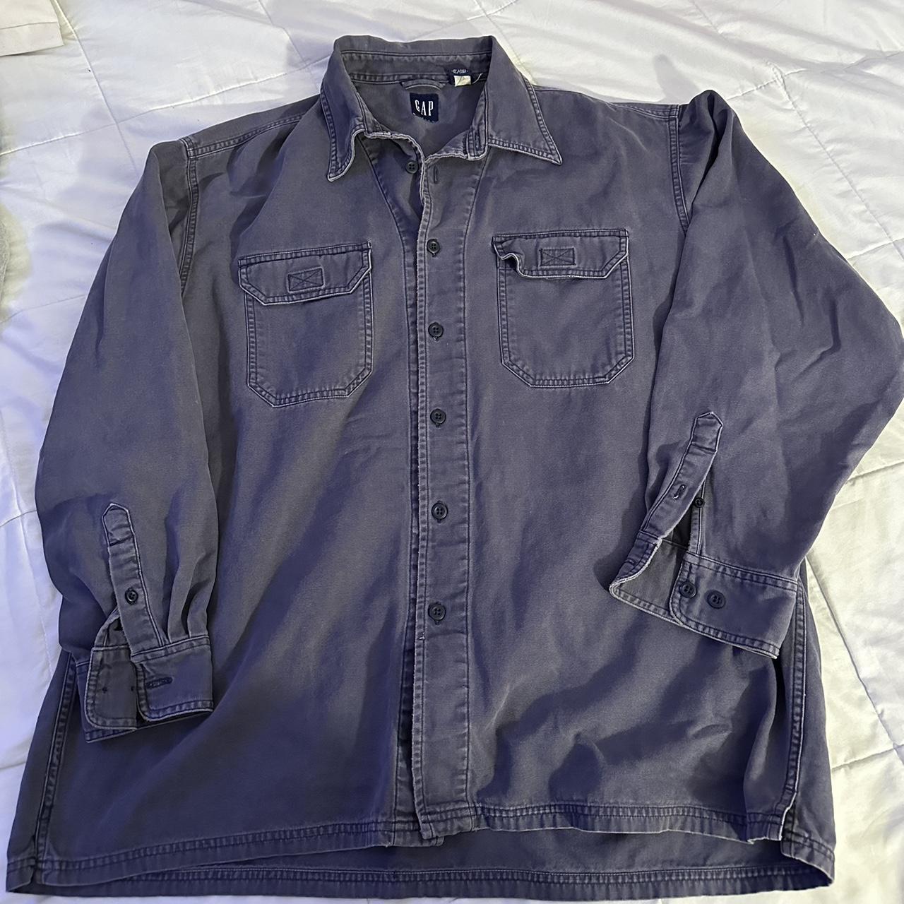 XL distressed navy blue GAP BUTTON UP - The photos... - Depop