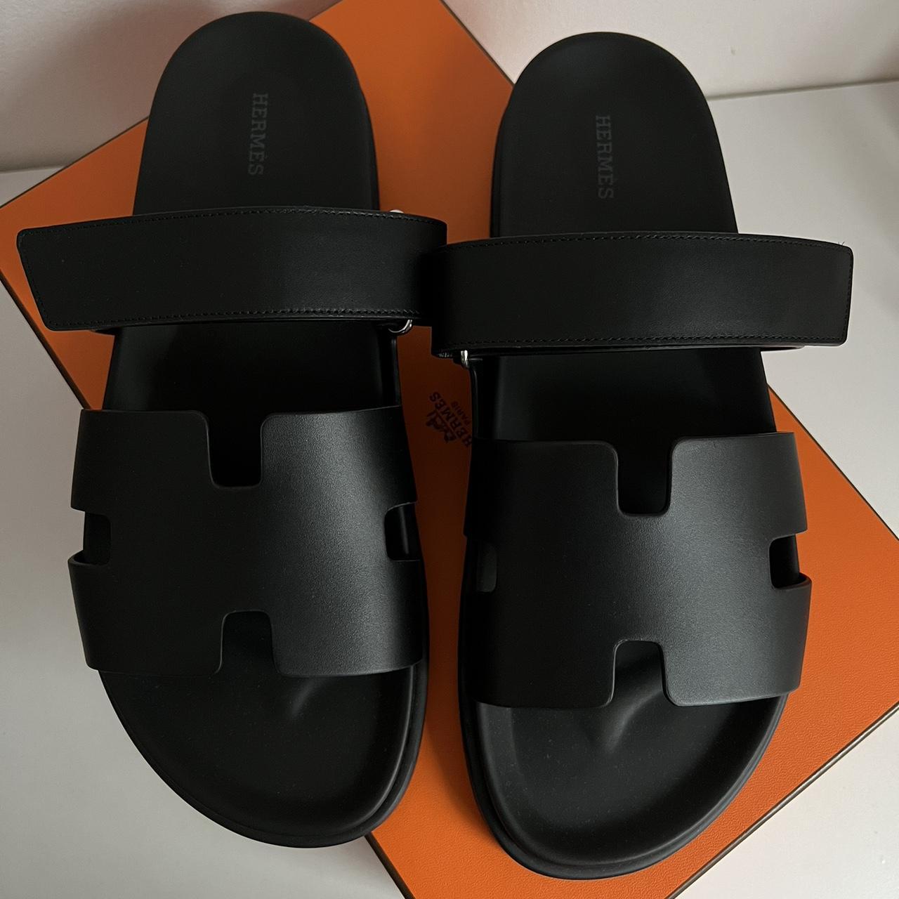 Hermes Men's Chypre Black Leather Sandal Size EU 45... - Depop