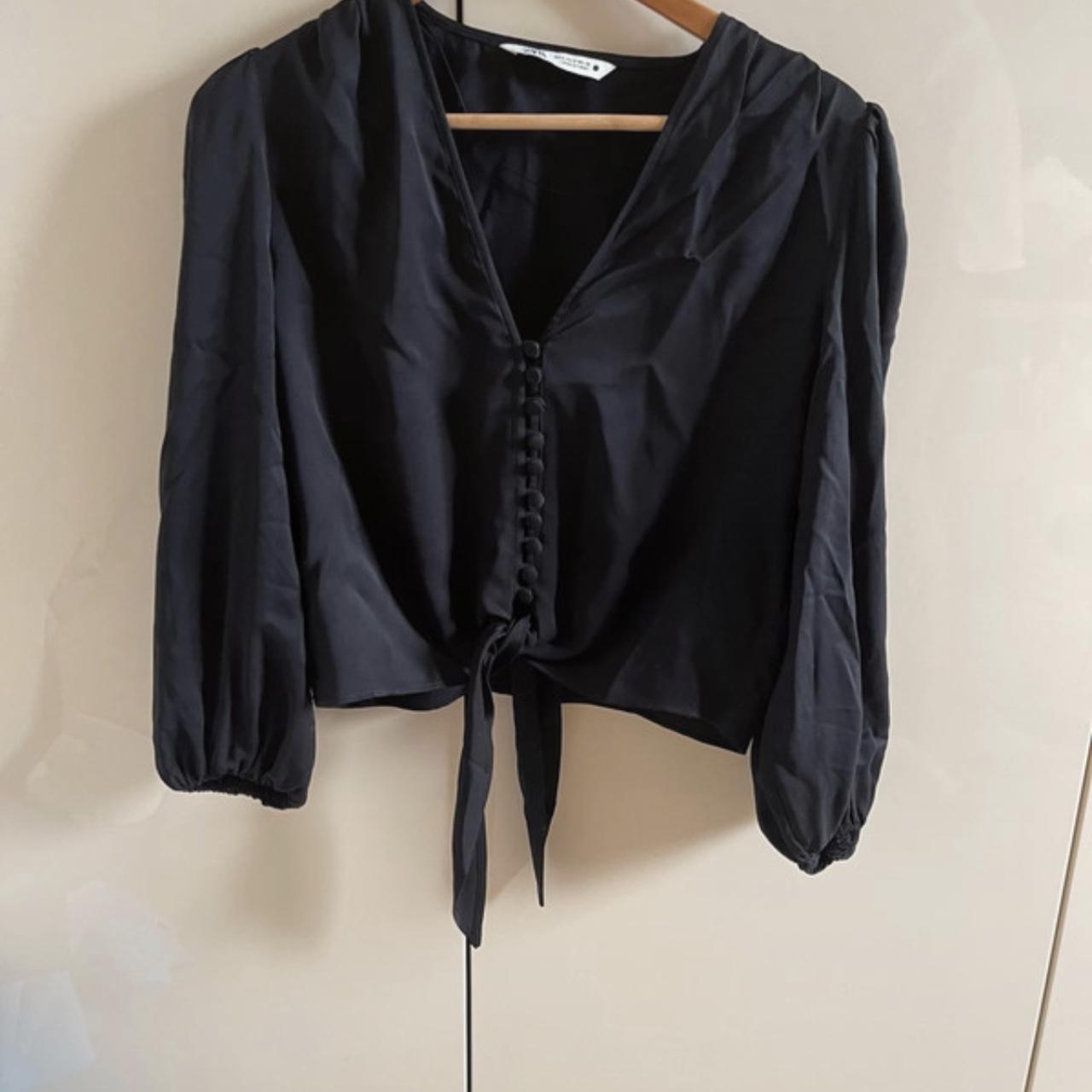 Black Zara silk top Button front detail Tie... - Depop