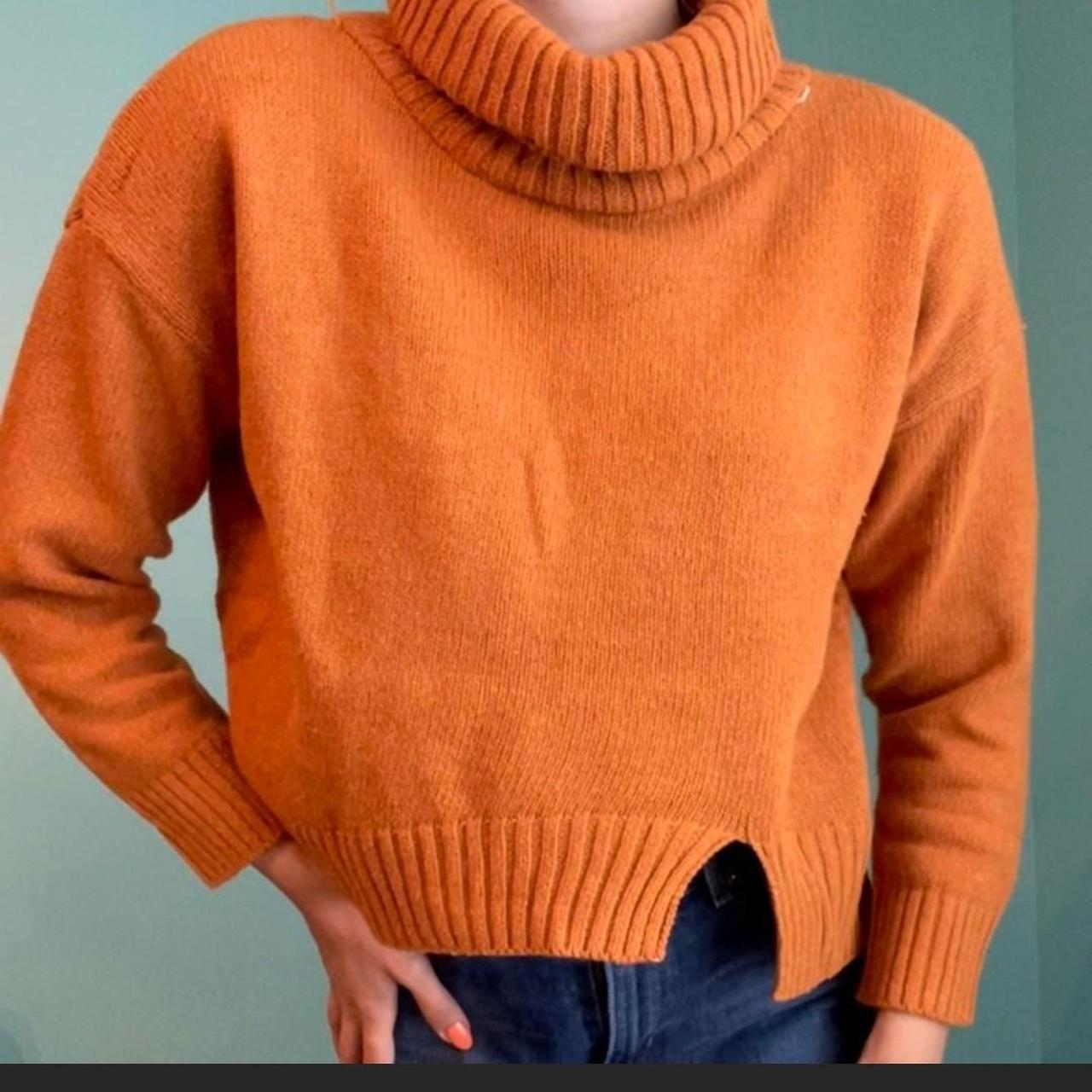 BURNT ORANGE OVERSIZED MEDIUM CROPPED TURTLENECK... - Depop