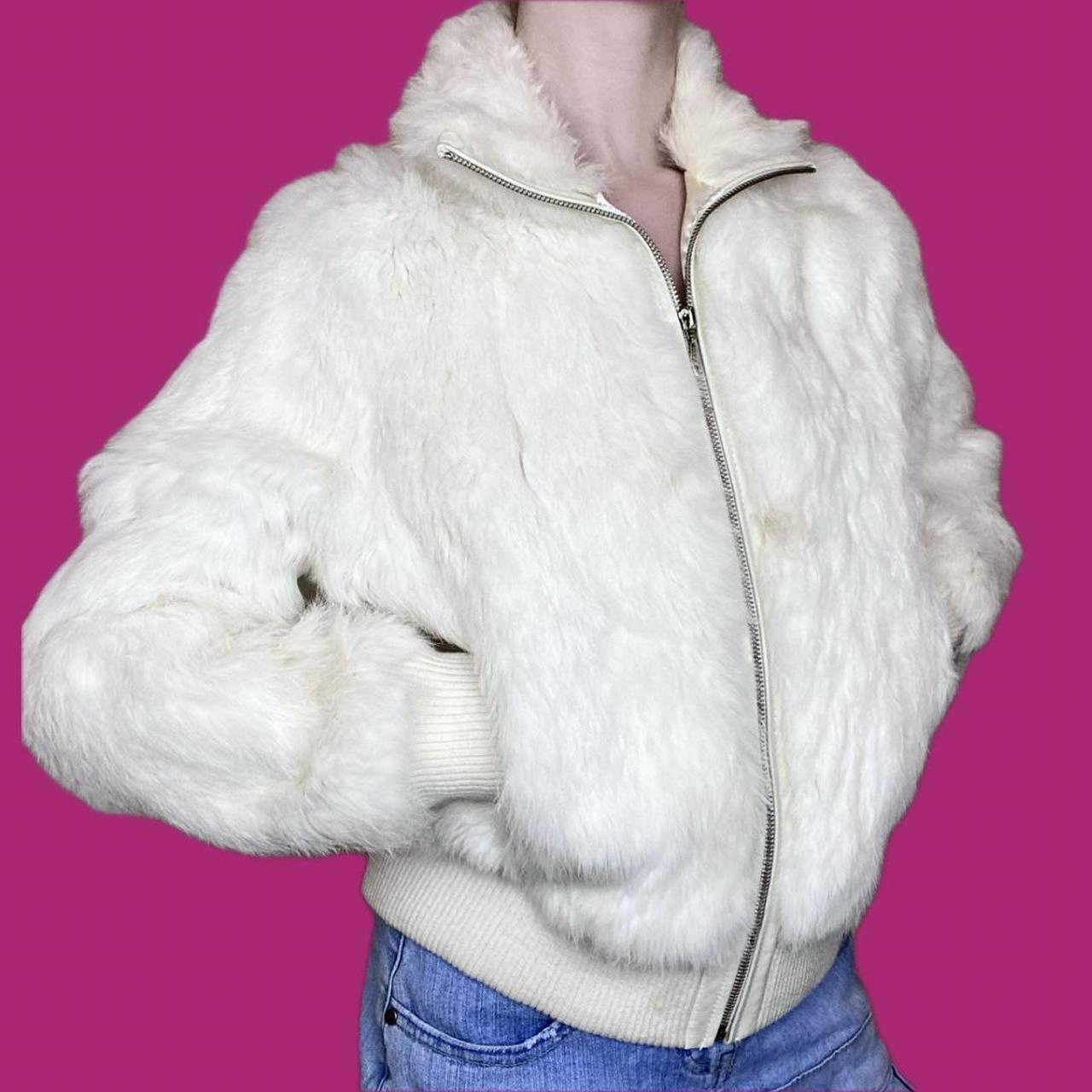 Y2K RABBIT FUR COAT White real fur bomber