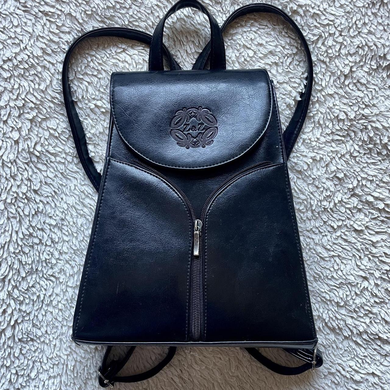 Vintage black leather mini backpack purse. Super... Depop