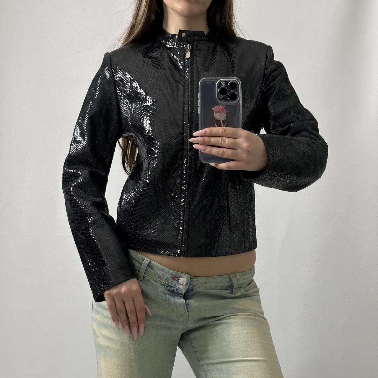 Vintage Cropped PVC Jacket Snake Python Grey 90s online Y2K