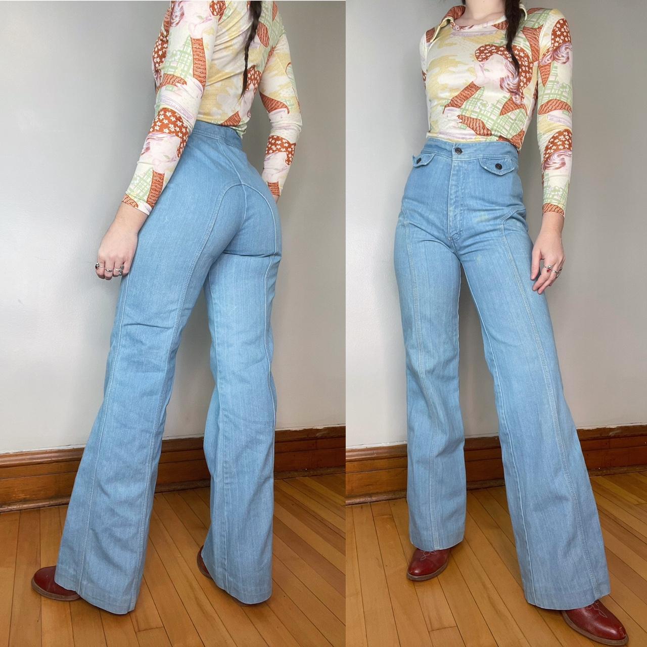 Vintage 70s light wash saddleback jeans , Beautiful