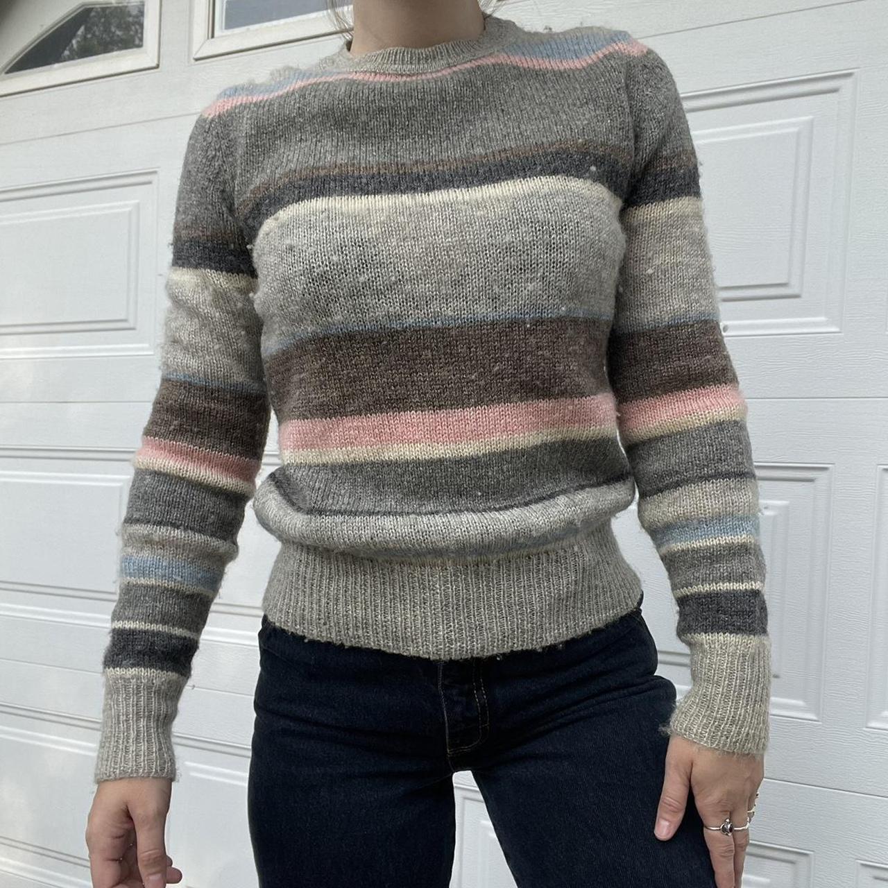 Vintage 80s 90s fuzzy shetland wool sweater Grey. Depop