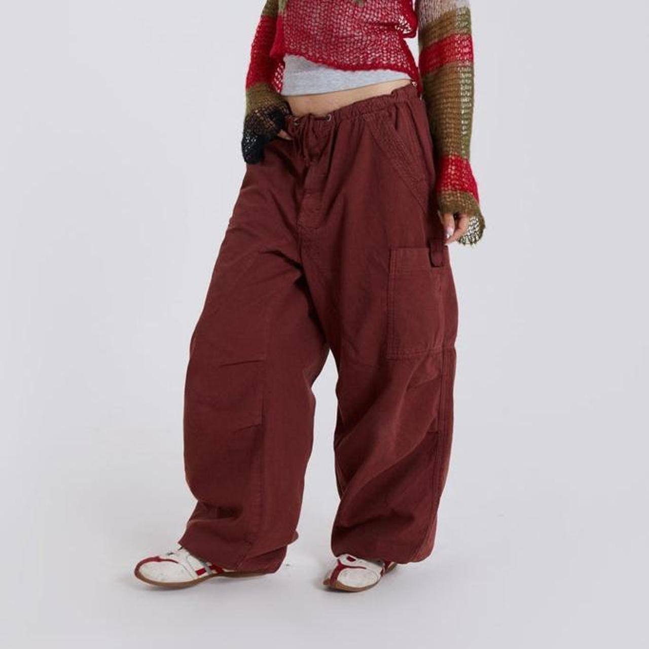 JADED LONDON Burgundy Parachute Cargo Pants in Red •... Depop