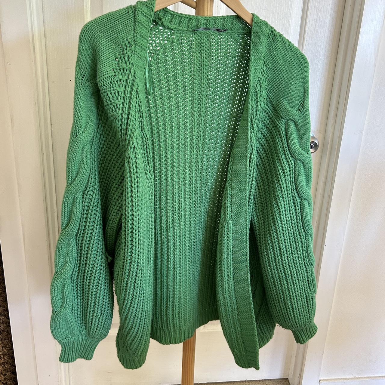 super vibrant and warm oversized green knit cardigan... - Depop