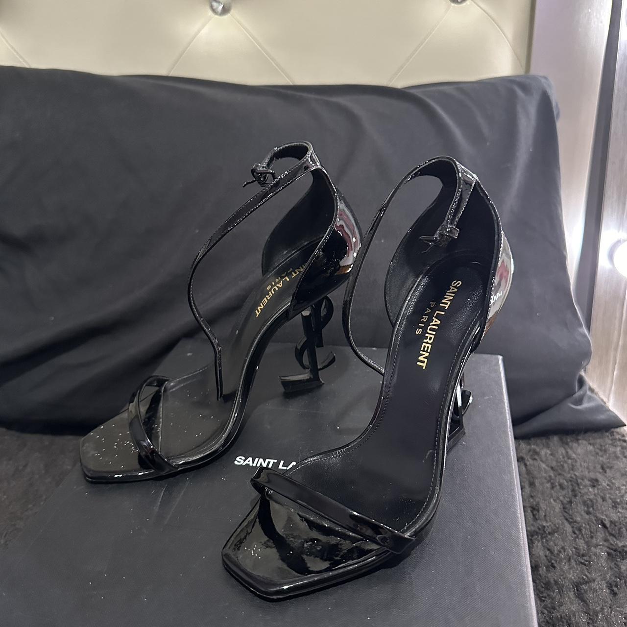 YSL logo heels black size 36. Glitter stuck on them,... - Depop