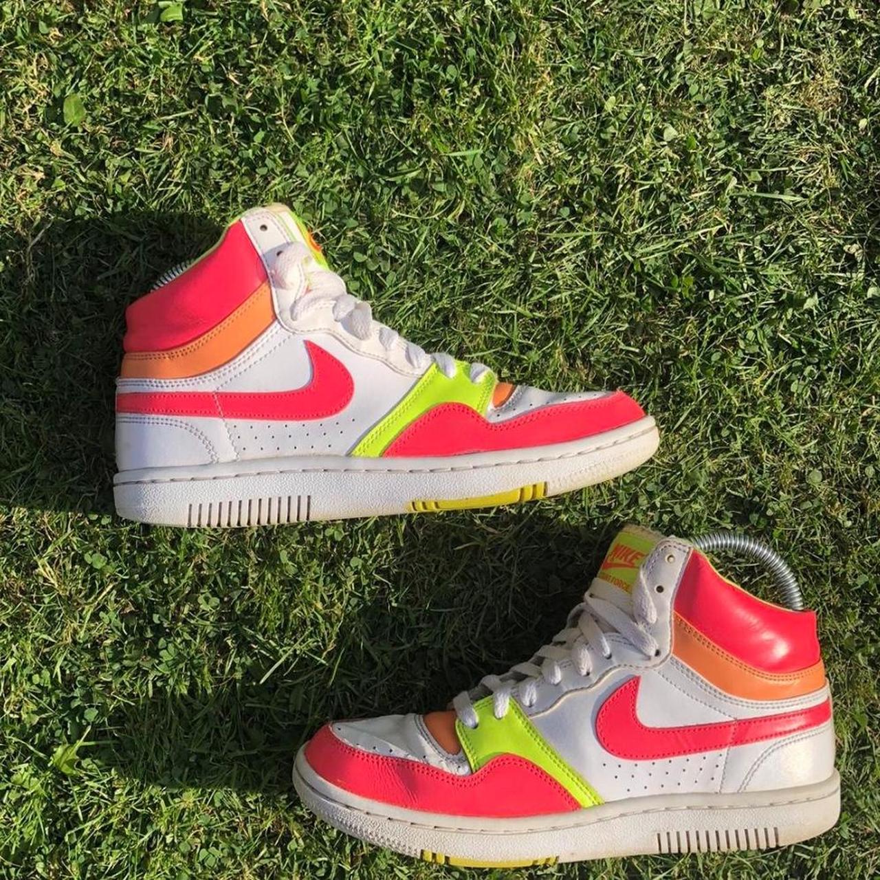 Vintage neon pink green orange Nike dunk high tops. Depop