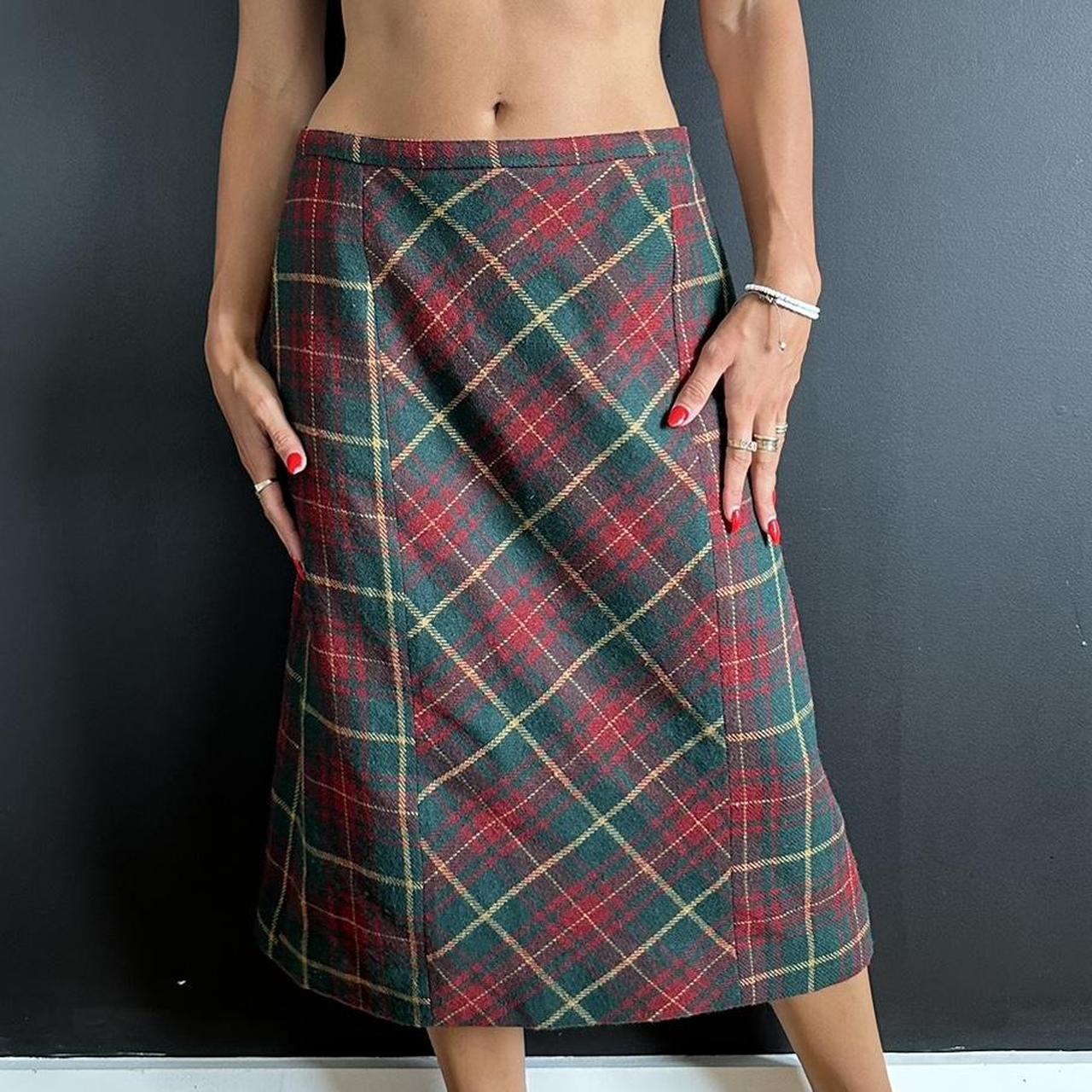 Vintage 90's Green Plaid Pleated Midi Skirt - L - Adult World Shop