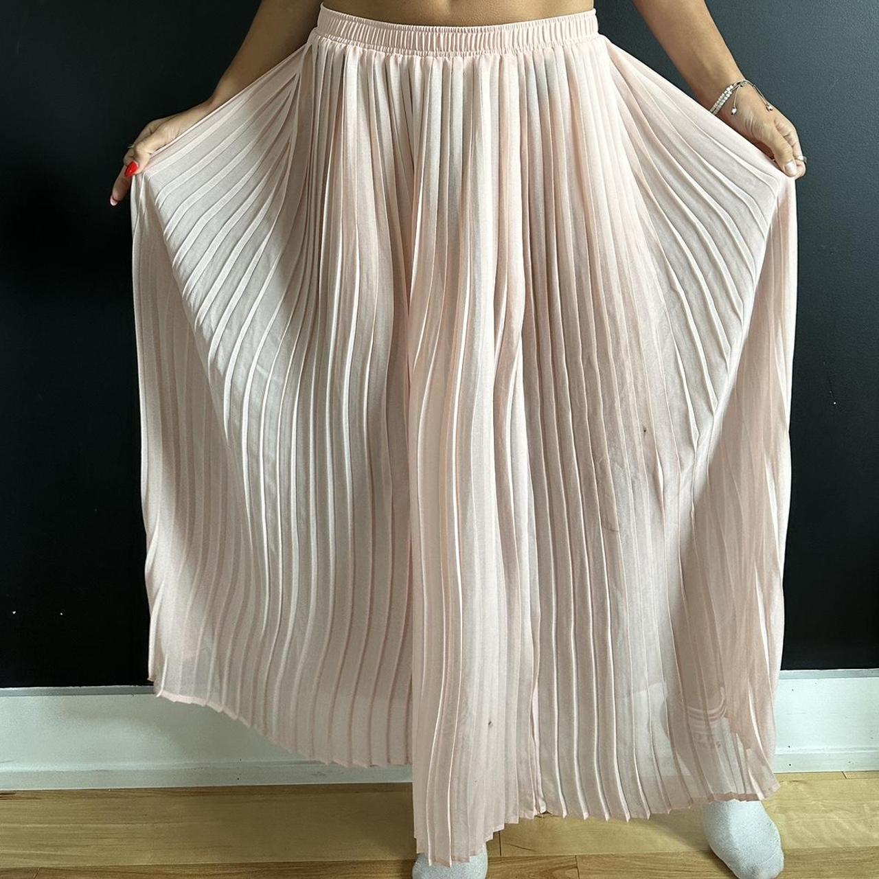 Sheer pleated maxi skirt Semi sheer pink Boho maxi... - Depop